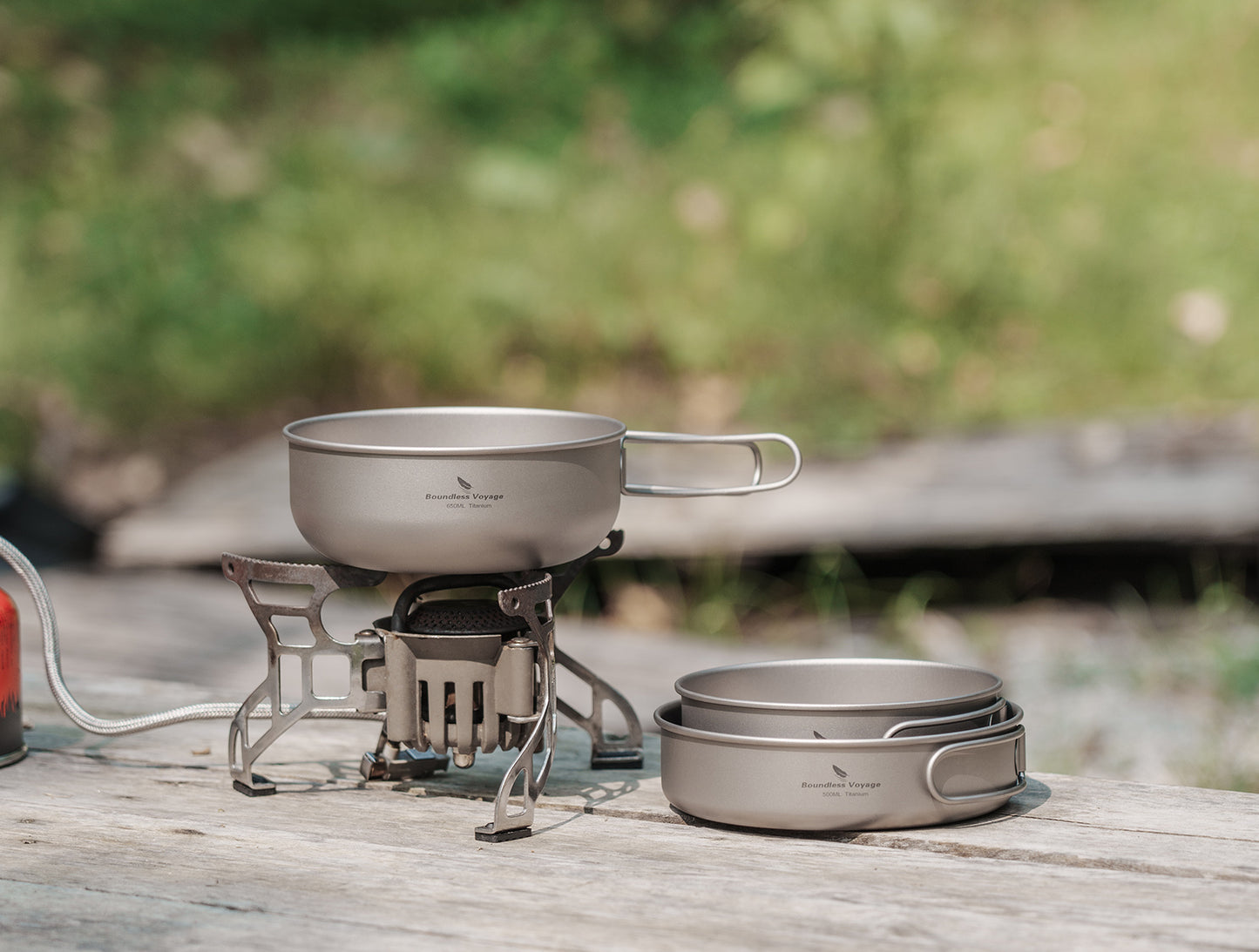 Boundless Voyage 3Pcs Pure Titanium Cookware Set, Ultralight Outdoor Camping Bowl & Frying Pan Mess Kit 500ml/550ml/650ml for Picnic Backpacking Ti2031C