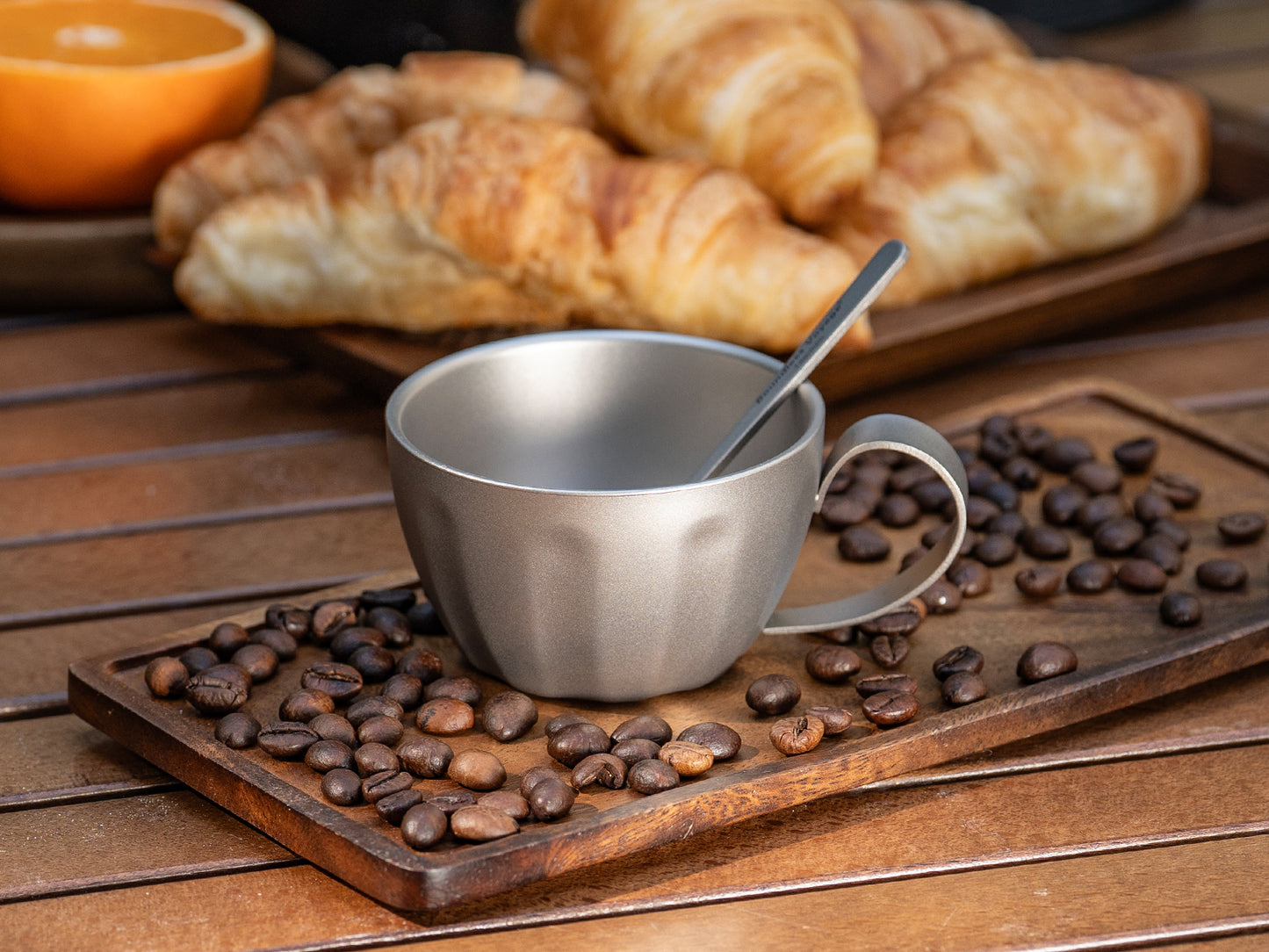 Boundless Voyage 120ml Titanium Espresso Cup, Double‑Wall Heat‑Insulated Coffee Mug with Fixed‑Handle, Compact Light‑Weight for Home, Office, Travel and Camping Ti3088D