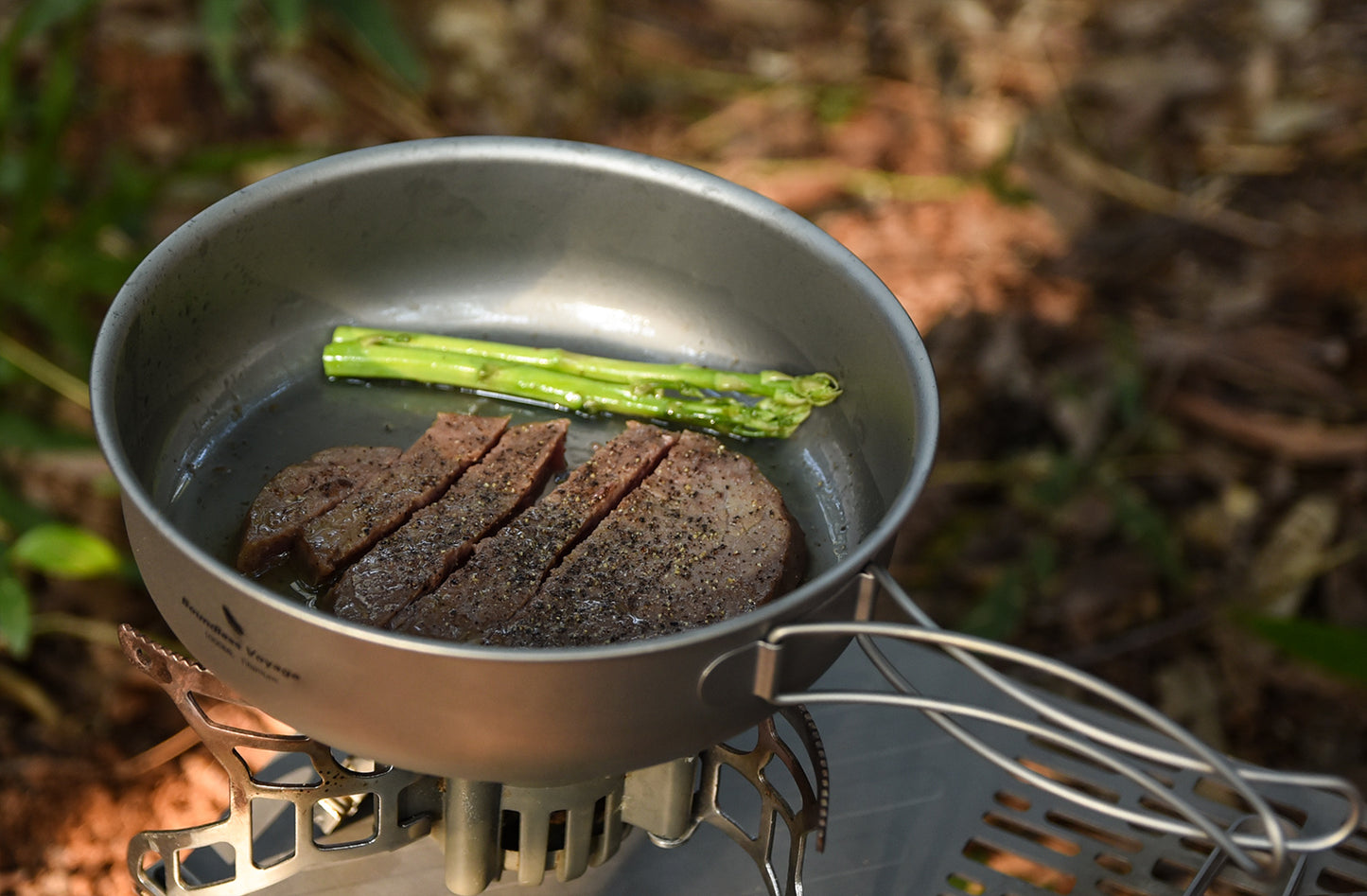 Boundless Voyage Pure Titanium Frying Pan with Lid & Foldable Handles | Ultralight Portable Griddle Cookware for Hiking & Backpacking Ti2065C