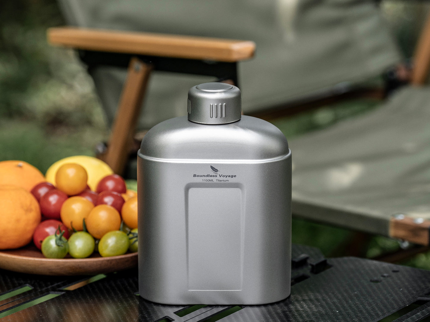 Boundless Voyage 1100ml TA1 Pure Titanium Canteen Bottle | Single Layer Open Flame Heatable Water Flask, Leakproof Double Wall Lid Military Outdoor Bottle with Crossbody Sleeve Ti3012D