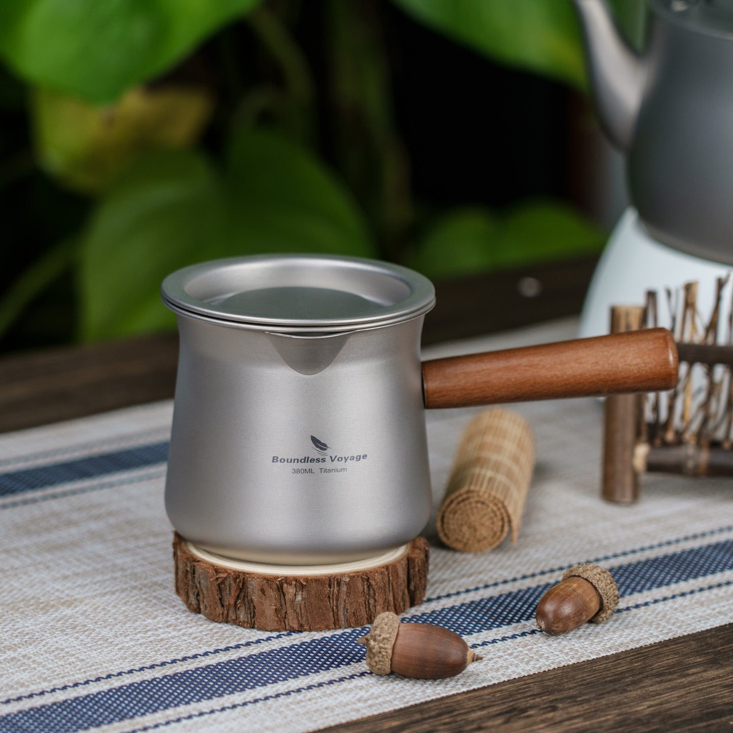 Boundless Voyage 380ml Titanium Tea Cup with Removable Wooden Handle & Filter Strainer, Ultralight Portable Mug Ti3141D