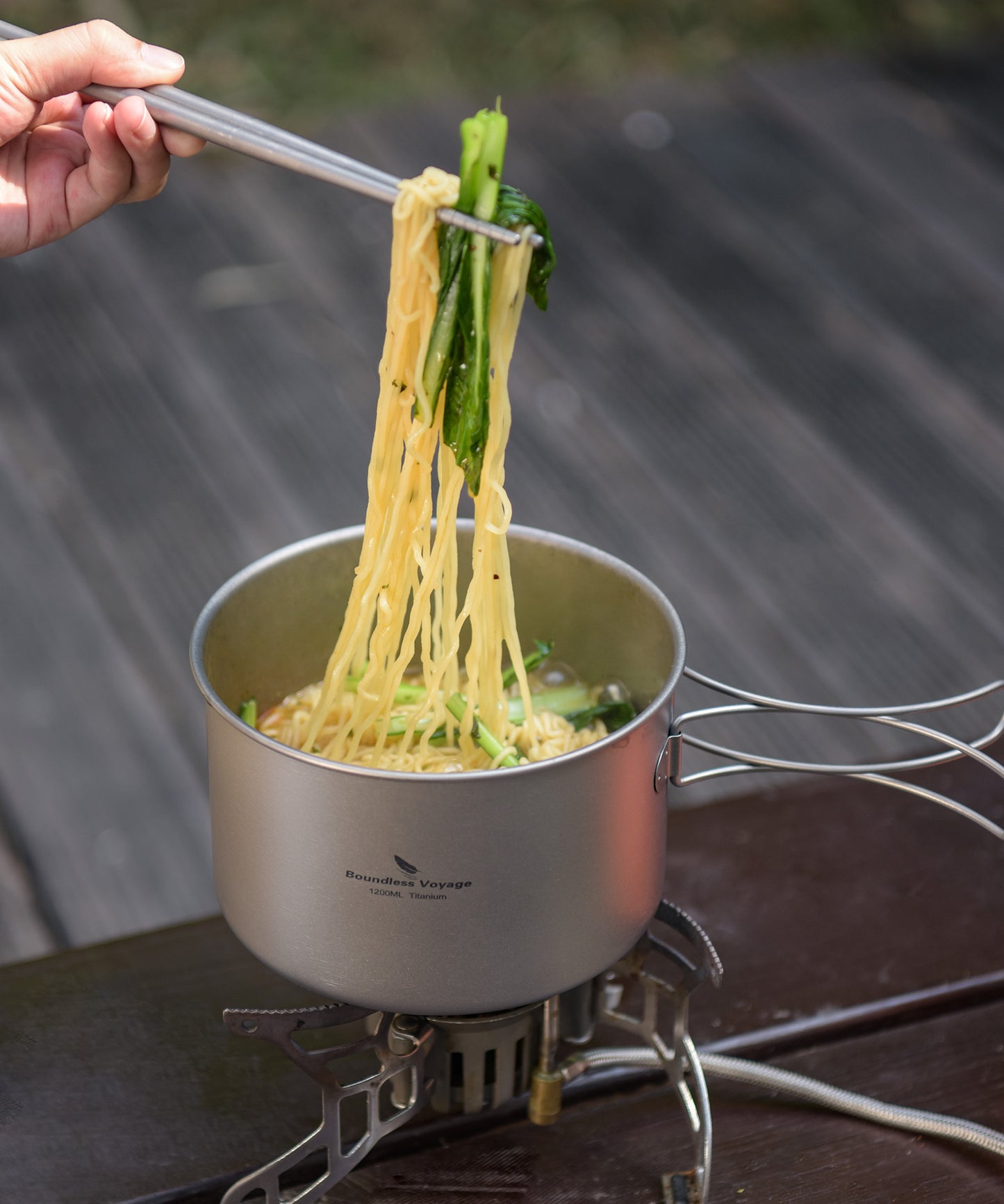 Boundless Voyage Outdoor Titanium Pot with Pan Set, Collapsible Folding Handle Portable Cookware for Camping Hiking Backpacking Cooking Ti2110C