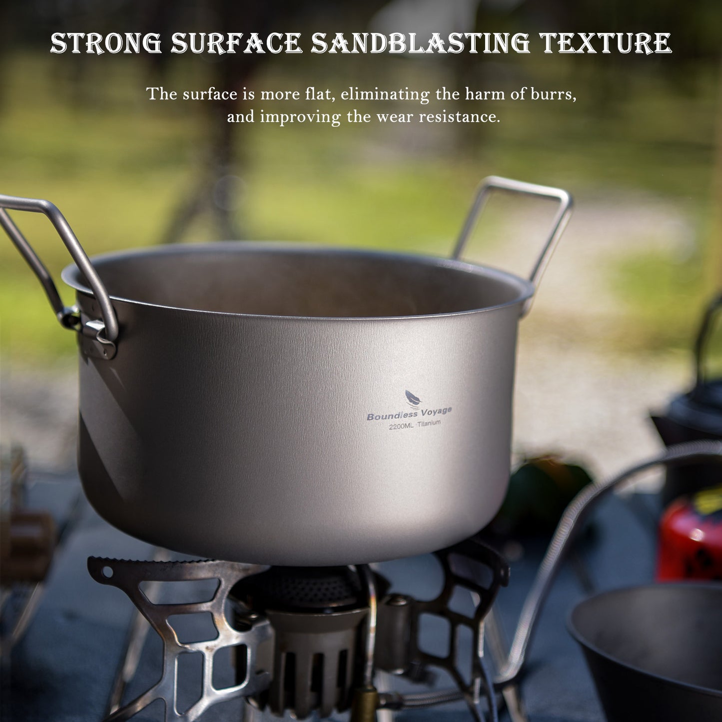 Boundless Voyage Titanium Soup Pot & Steamer Set 2.2L, Foldable Handle Camping Cookware for Hiking Kitchen Ti2111C