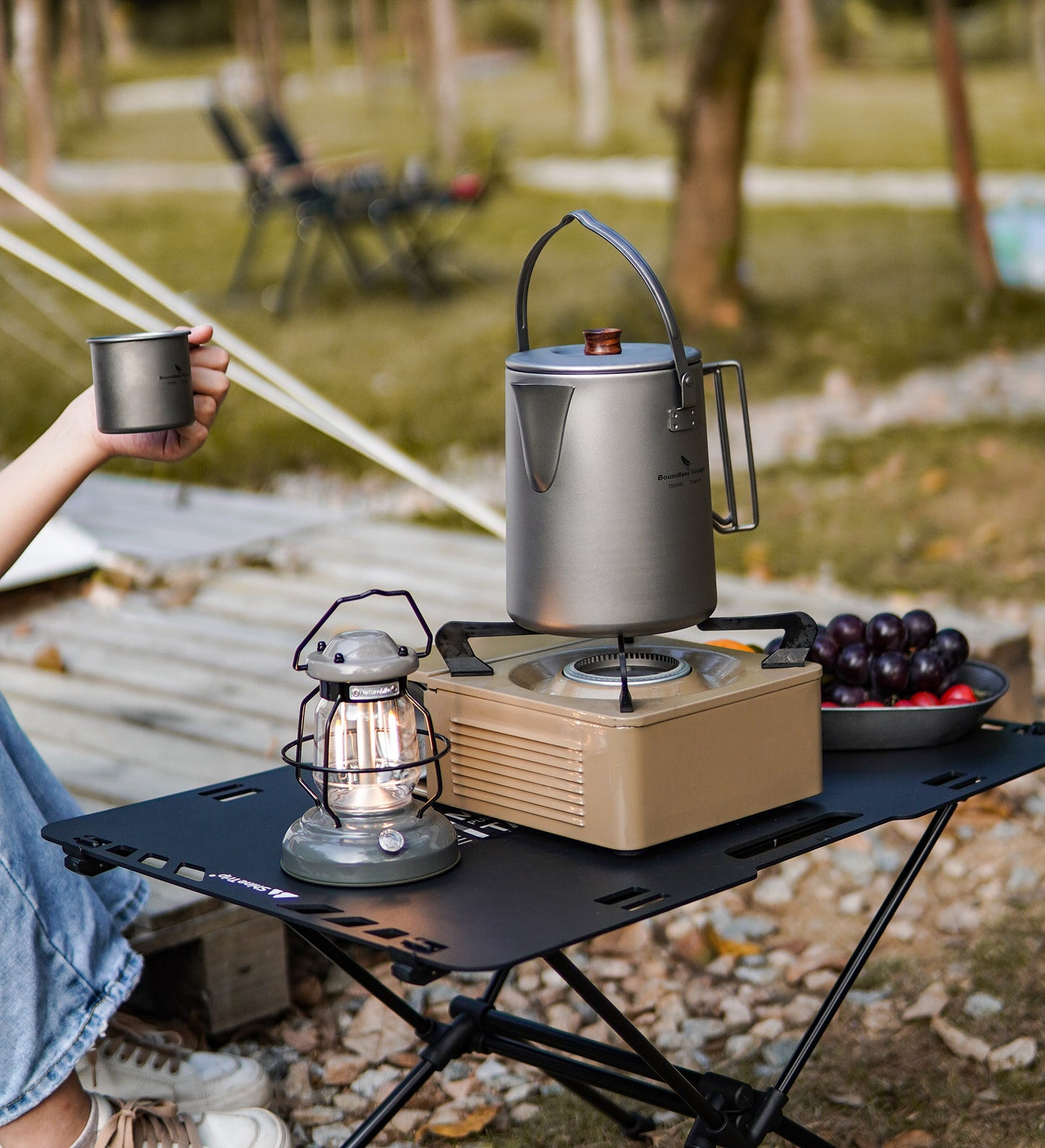 Boundless Voyage 1.5L Titanium Camping Coffee Pot, Stovetop & Campfire Safe Fast Brew Kettle for Boiling Water, Outdoor Travel & Barista Brewing Ti3128D/Ti3129D