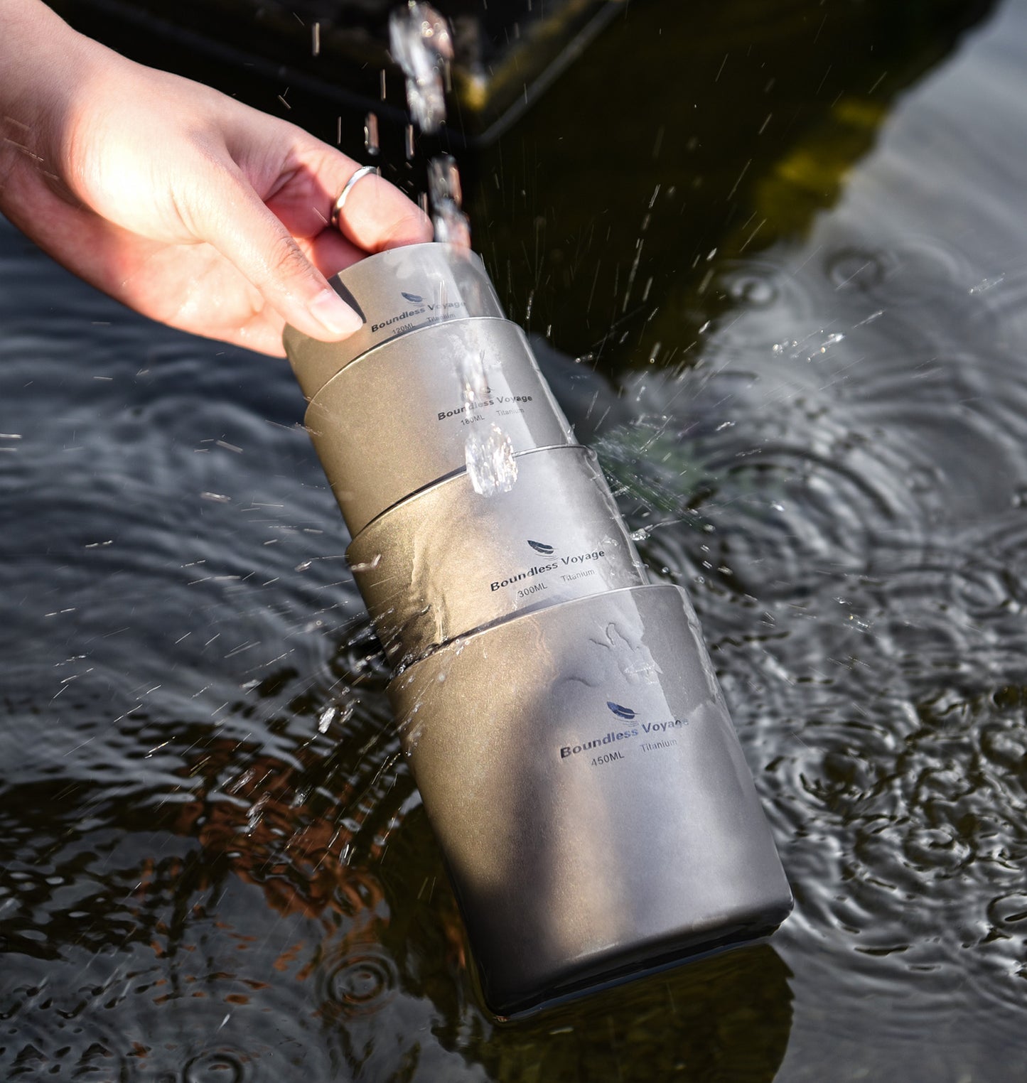 Boundless Voyage Pure Titanium Double-Walled Cup | 120ml/180ml/300ml/450ml Ultralight Anti-Scald Insulated Coffee Mug, Non-Toxic Travel Cup for Camping, Hiking, Home & Office Ti3027D-Ti3032D