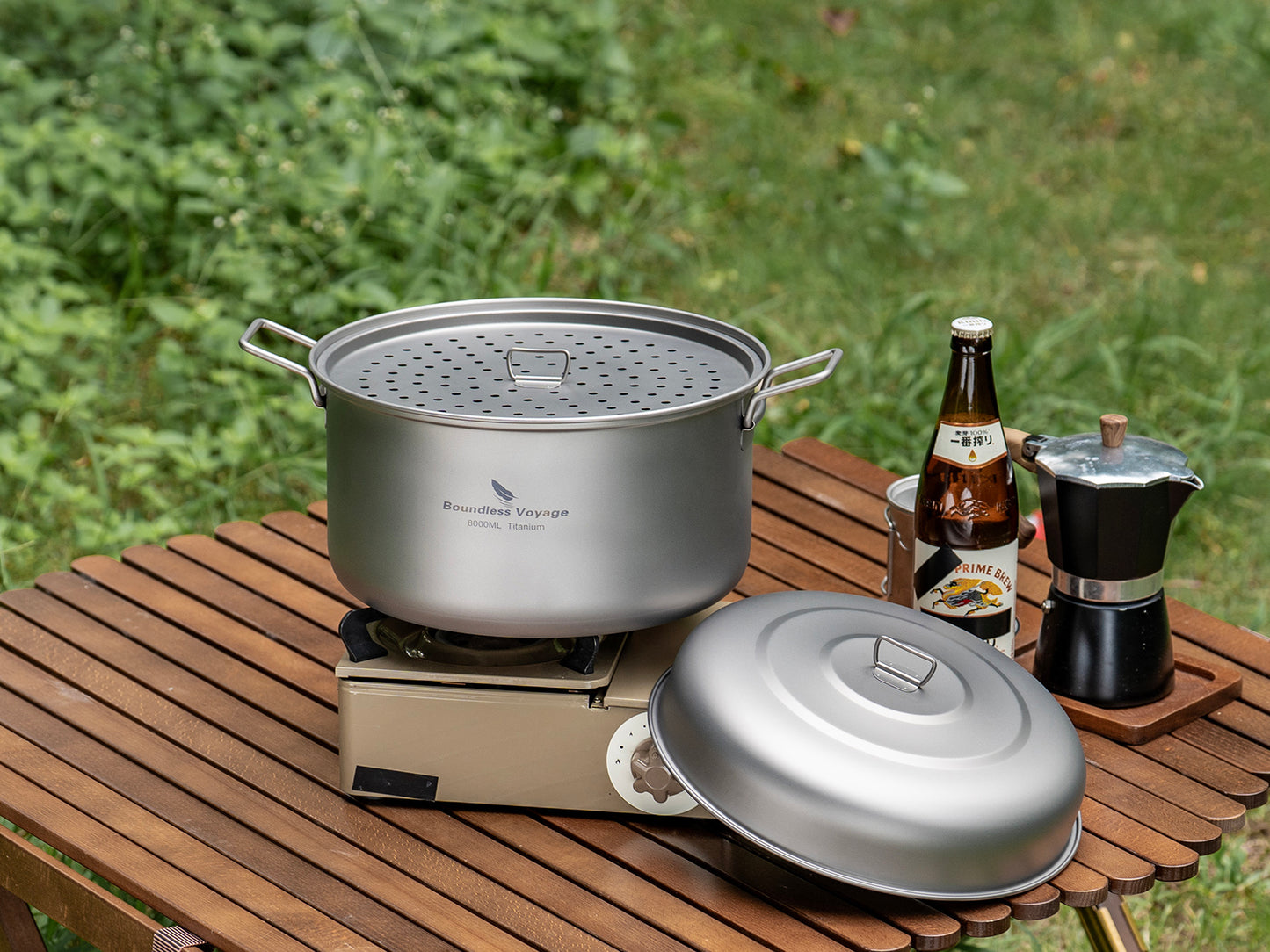 Boundless Voyage Titanium Steamer & Soup Hanging Pot, Lightweight Portable Cookware Kit for Outdoor Camping Hiking Picnic Travel & Household Kitchen Ti2115C