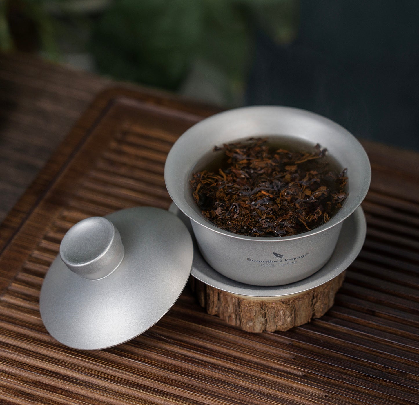 Boundless Voyage 125ml Sandblasted Finish Titanium Double-Walled Teapot, Traditional Chinese Three-Talent Triad Covered Tea Bowl Kung Fu Gaiwan,Anti-Scald Tea Set for Home Tea Ceremony & Camping Ti3142D