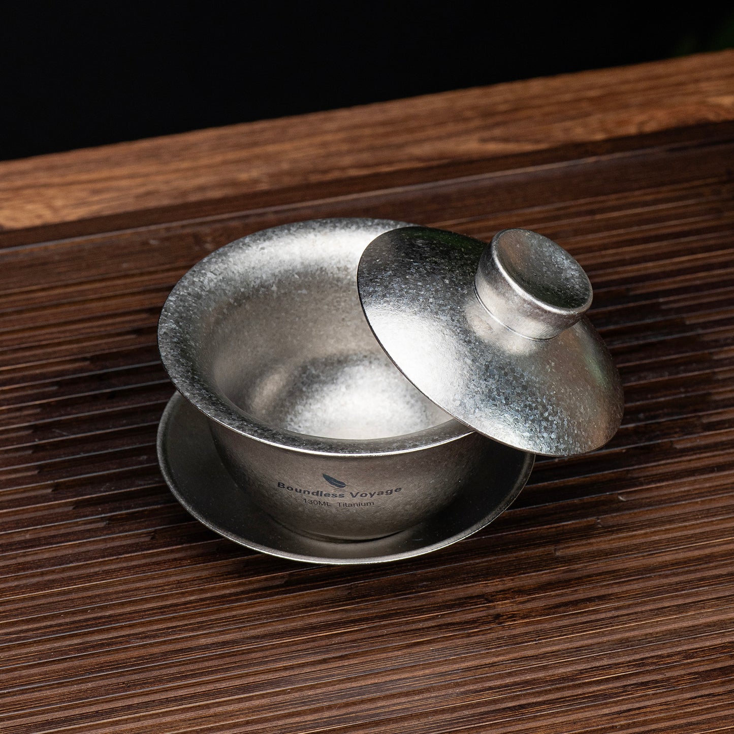 Boundless Voyage 130ml High-Temp Crystalline Finish Double Wall Titanium Gaiwan, Ultralight Three-Talent Kung Fu Tea Bowl, Anti-Scald Tea Set for Home Tea Ceremony & Camping Ti3144D