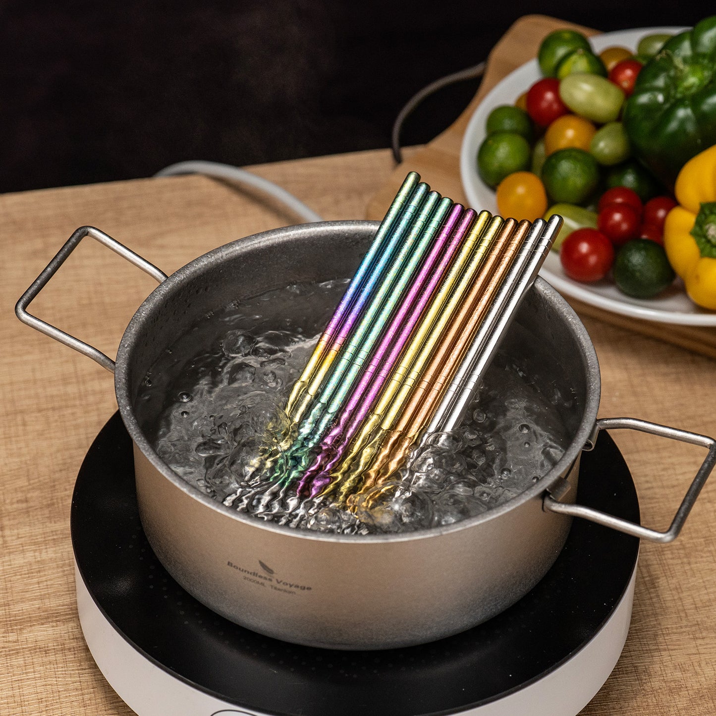Boundless Voyage 8 Pairs Colorful Pure Titanium Chopsticks | Ultralight Non-Slip Reusable Tableware for Rice, Noodles, Tofu & Meatballs, Camping, Hiking & Daily Home Use Ti1006T