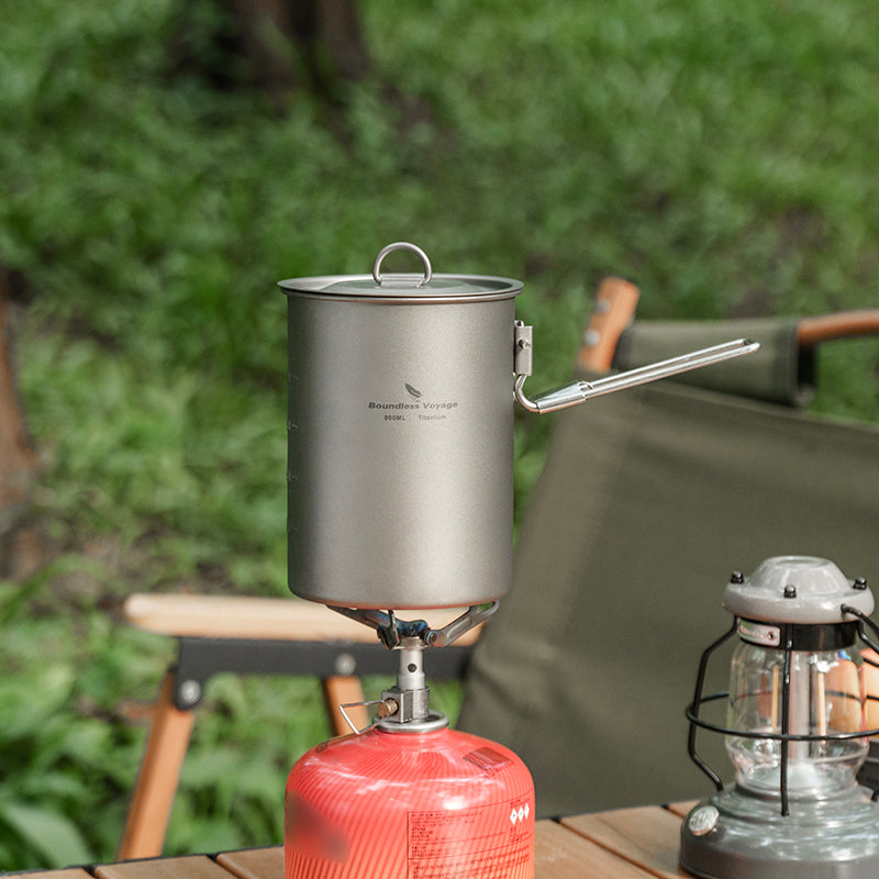 Boundless Voyage Camping Titanium Pot 900ml Outdoor Bowl Cup with Lid Folding Handle Hiking Picnic Water Rice Food Cookware