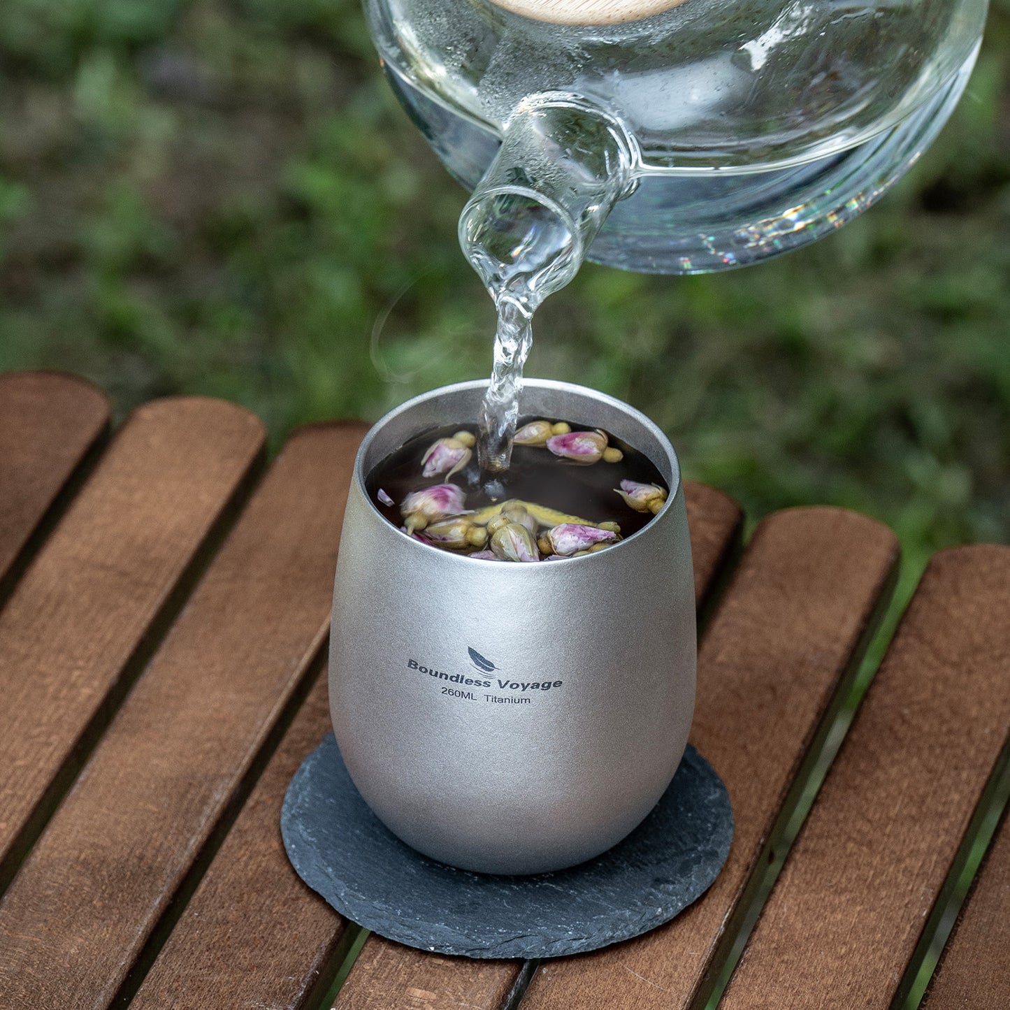 Boundless Voyage 260ML Titanium Double-Walled Egg Shaped Cup, Ice Crystal High-Temp Crystalline Texture Insulated Tea Coffee Mug, Ultralight Portable Drinkware for Camping, Travel & Daily Home Use Ti3084D