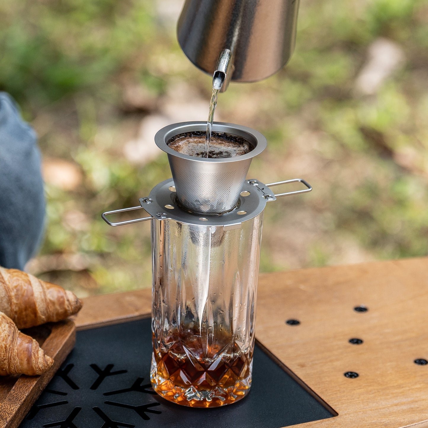 Boundless Voyage Titanium Pour Over Coffee Dripper, Paperless Reusable Metal Cone Coffee Filter with Foldable Holder, Portable Coffee Maker for Home Office Outdoor Travel Camping Ti6004P