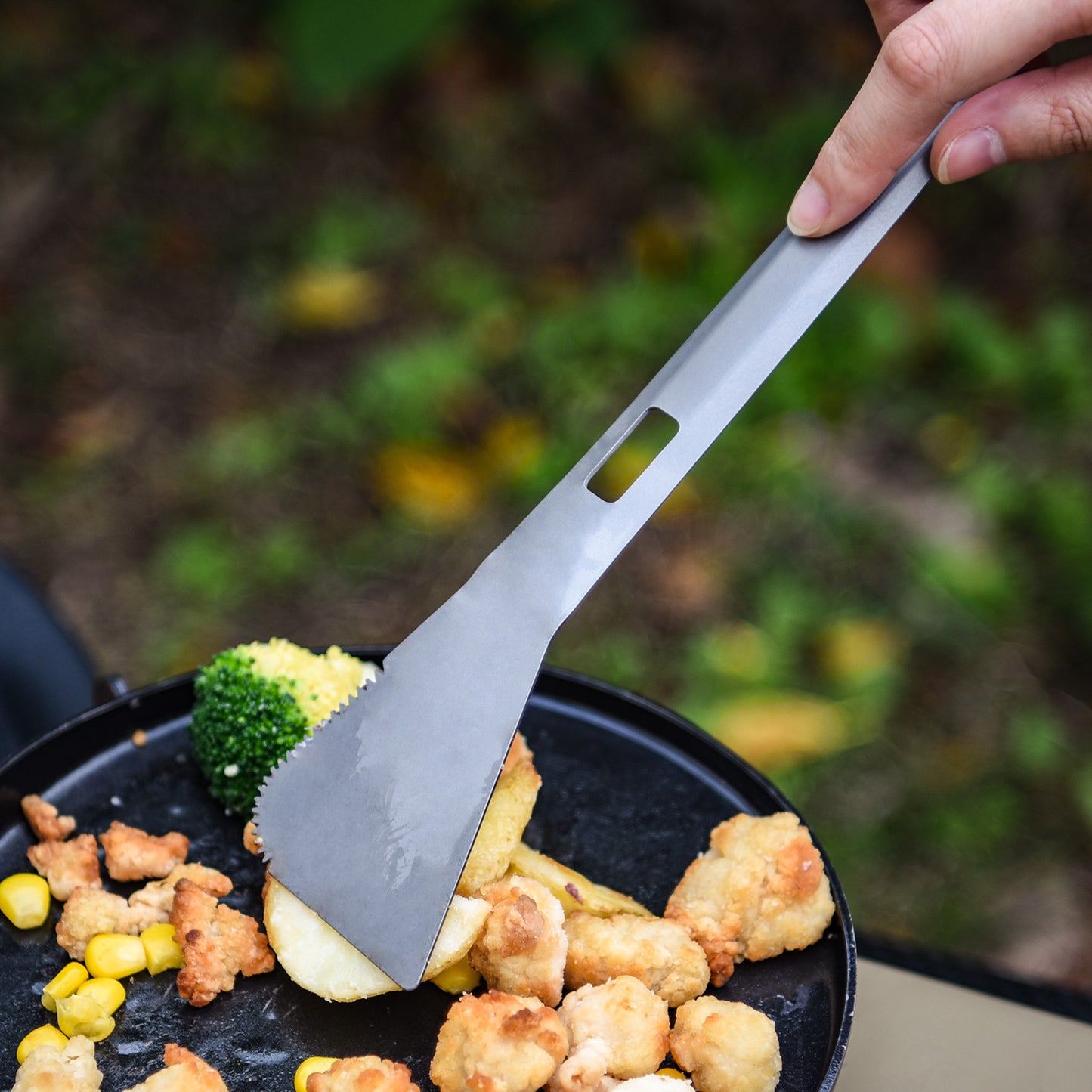 Boundless Voyage Titanium Alloy 4-in-1 Multi Utensil, Integrated Tong Spork Shovel Spatula, Lightweight Portable Cookware for Camping Backpacking Travel Outdoor Cooking Ti1080T