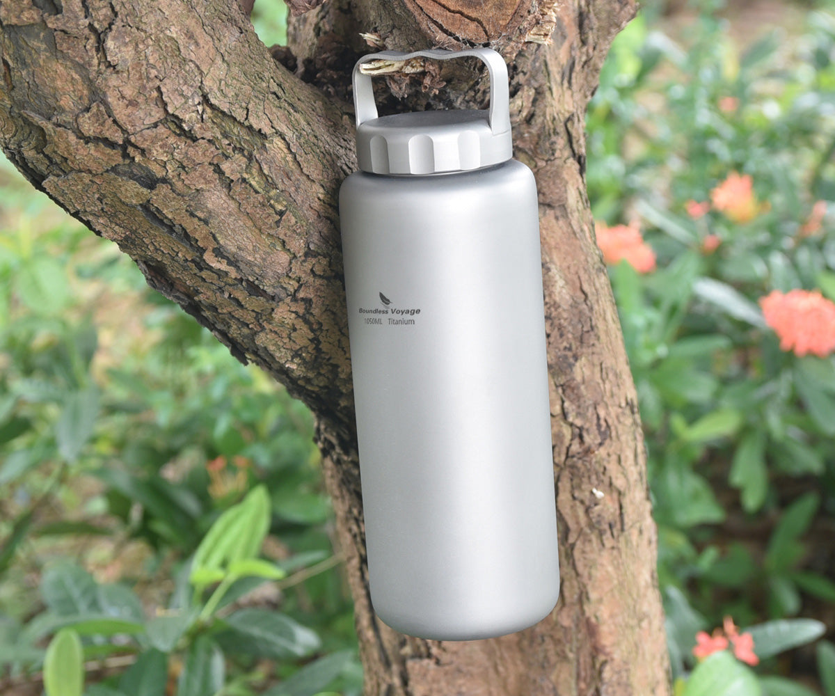 Boundless Voyage Titanium Water Bottle 1050ml/35.5 oz with Handle Outdoor Leak-Proof Wide Mouth Sport Drinking Bottle Camping Tea Coffee Canteen Kettle for Hiking Climbing Running Ti3006D