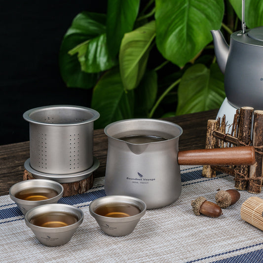 Boundless Voyage 380ml Titanium Tea Cup with Removable Wooden Handle & Filter Strainer, Ultralight Portable Mug Ti3141D