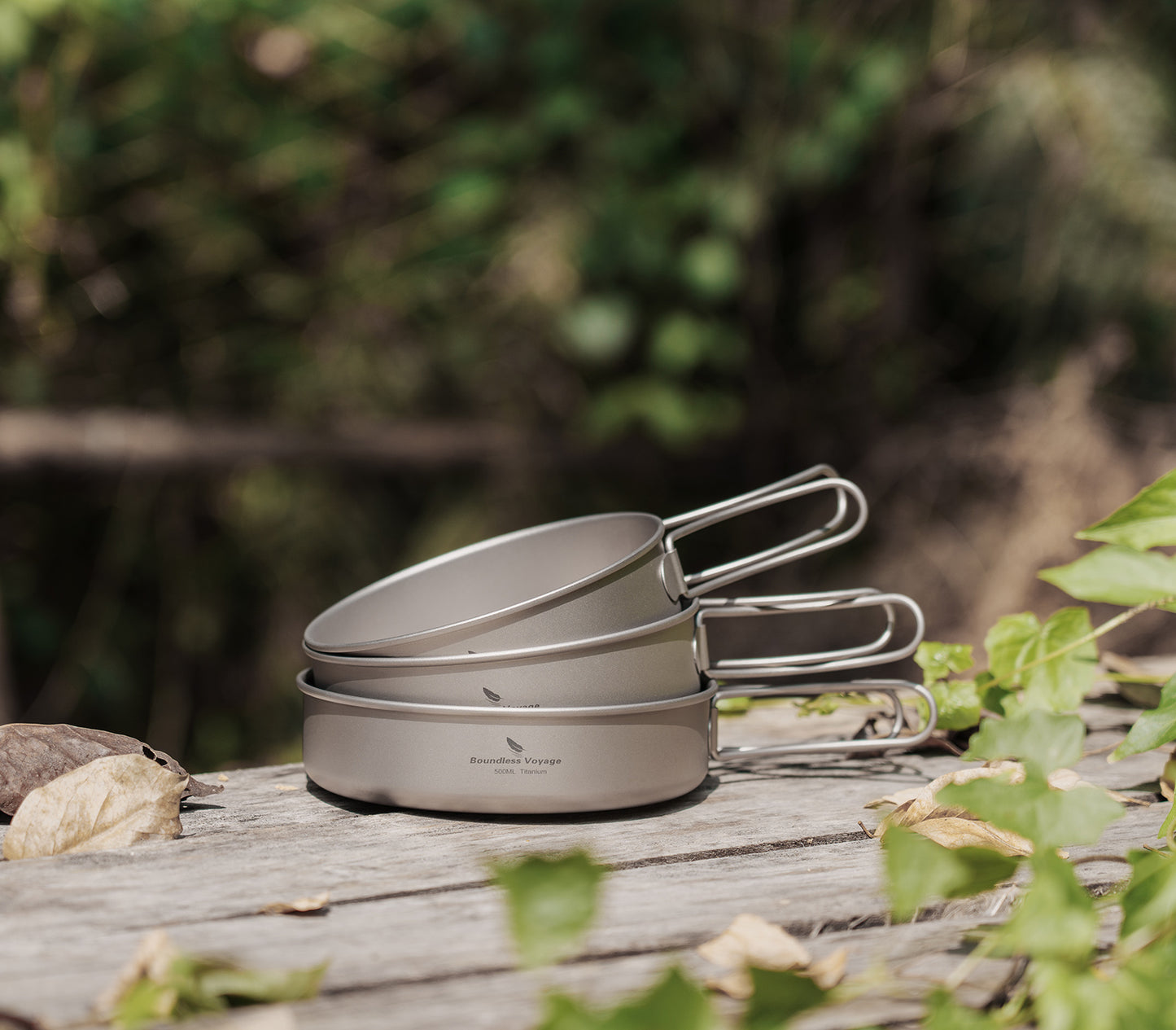 Boundless Voyage 3Pcs Pure Titanium Cookware Set, Ultralight Outdoor Camping Bowl & Frying Pan Mess Kit 500ml/550ml/650ml for Picnic Backpacking Ti2031C