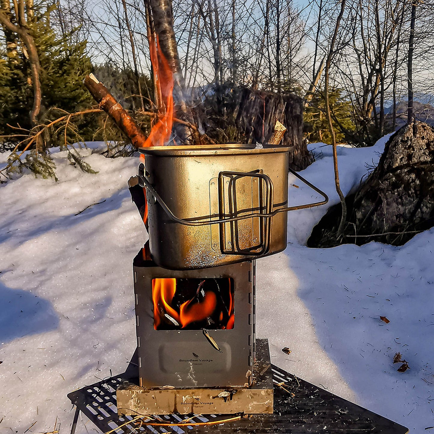 Boundless Voyage Outdoor Titanium Folding Wood Stove With Pot Bracket Camping Charcoal Burner Furnace Ti2010C