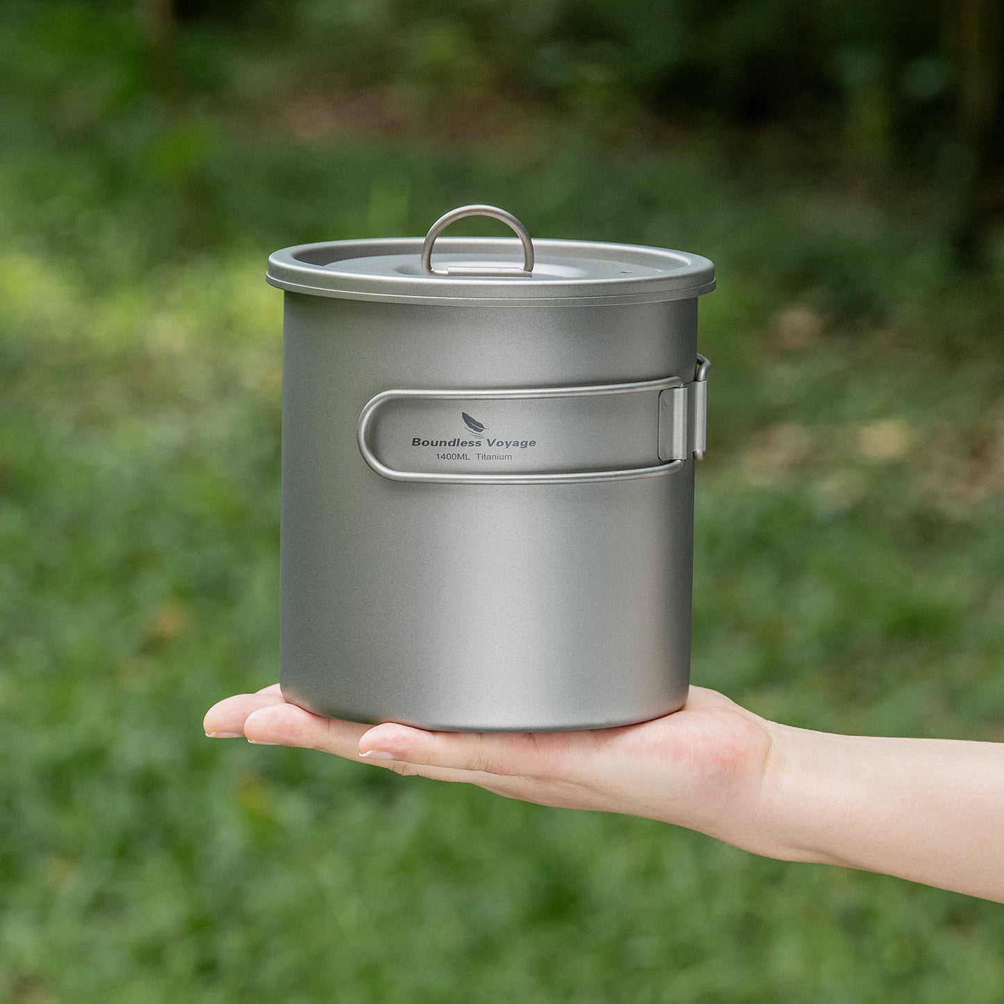 Boundless Voyage 1400ml Pure Titanium Camping Pot | Ultralight Backpacking Cookware with Lid & Foldable Handle for Hiking Camping