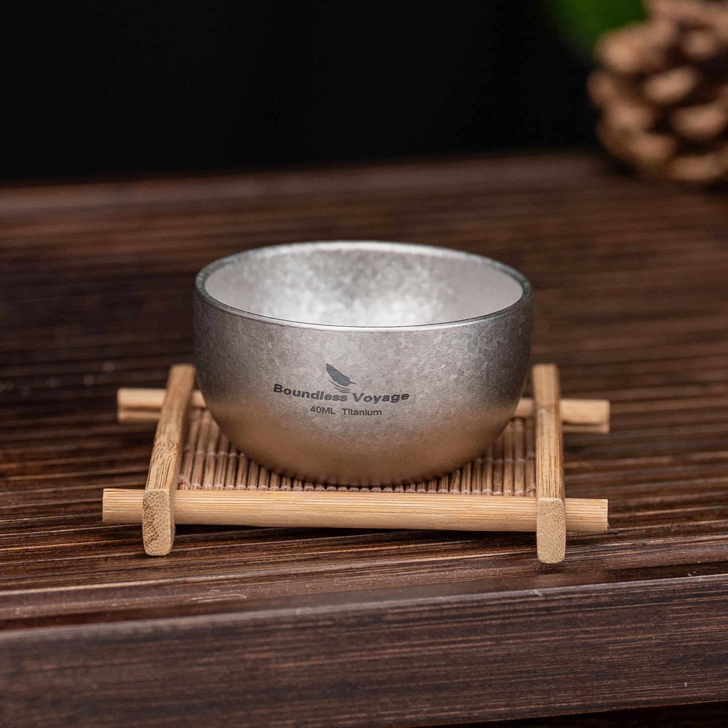 Boundless Voyage 40ml High-Temp Crystalline Finish Double-Wall Titanium Sake Cup & Kung Fu Tea Cup, Portable Mini Mug for Camping, Picnic & Daily Home Use Ti3204D