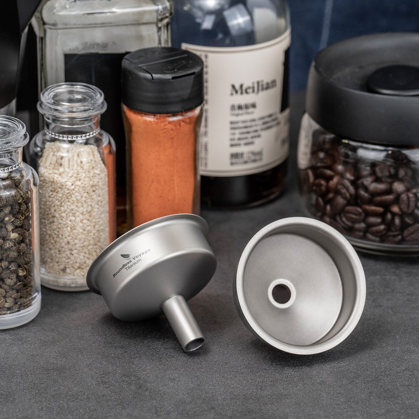 Boundless Voyage Titanium Funnel Flagon Accessories Multi-use Kitchen Funnel for Transferring Liquid, Fluid, Cooking Oils, Jam & Powder Ti3075D/Ti3076D