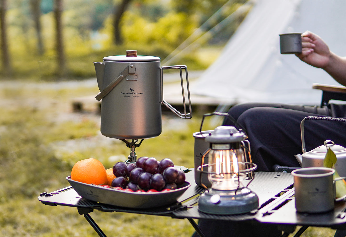 Boundless Voyage 1.5L Titanium Camping Coffee Pot, Stovetop & Campfire Safe Fast Brew Kettle for Boiling Water, Outdoor Travel & Barista Brewing Ti3128D/Ti3129D