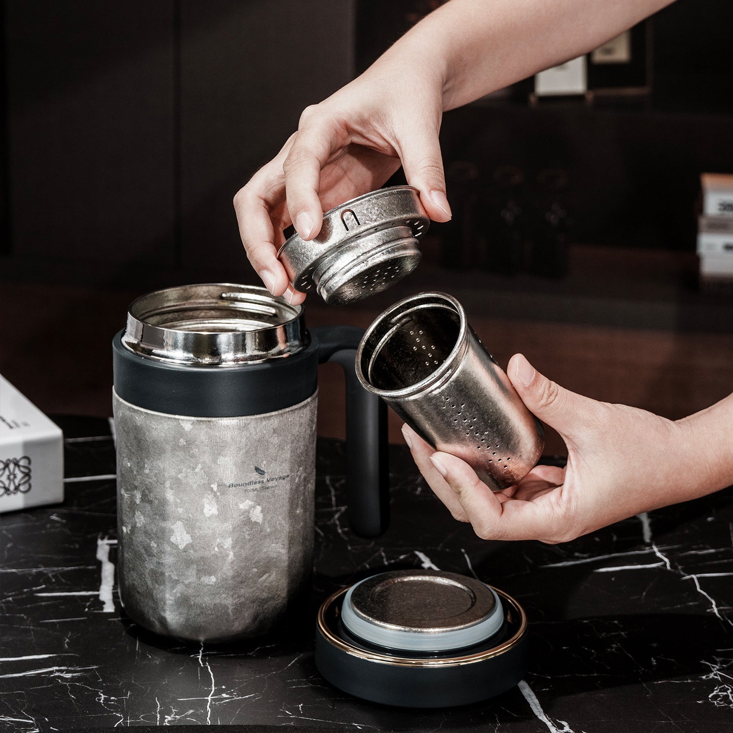 Boundless Voyage 700ml Pure Titanium Double Wall Insulated Cup with Lid & Coffee Filter, Portable Reusable Travel Mug, Keeps Hot & Cold Drinks Ti3237D