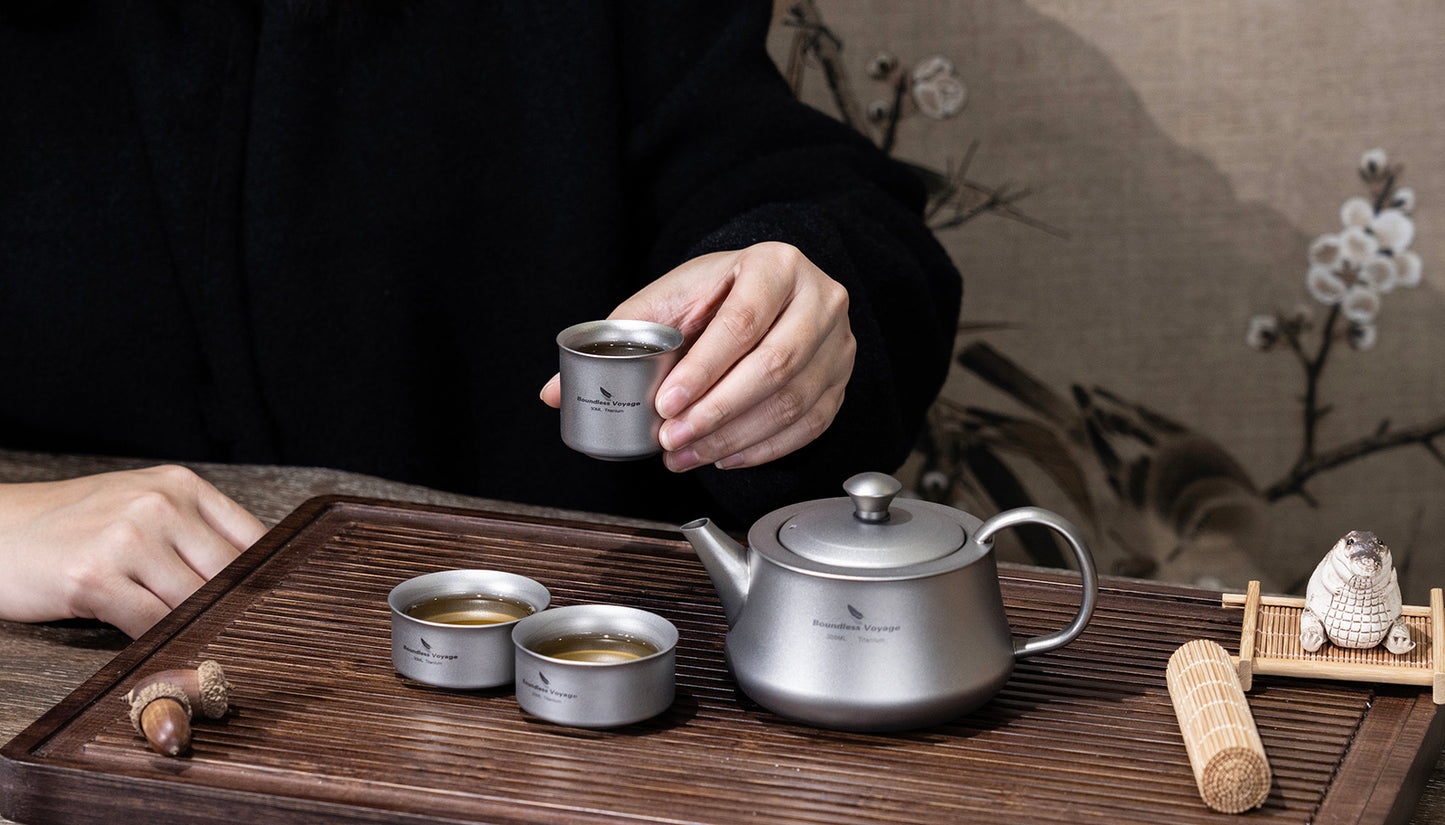 Boundless Voyage 300ml Titanium Teapot, Ultralight Portable Reusable Travel Water Pot, Compact Drinkware for Home Office, Outdoor Camping, Hiking & Picnic Ti3118D/Ti3119D