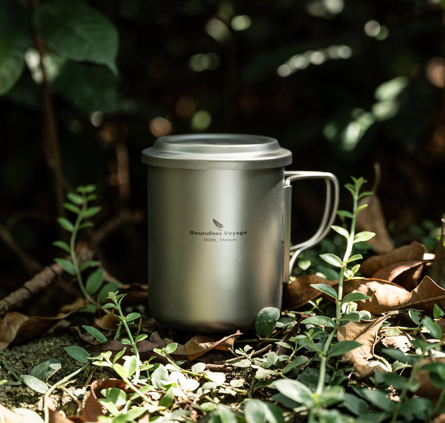 Boundless Voyage 450ml Titanium Cup with Filter Folding Handles Outdoor Camping Tea Coffee Mug 15.2 fl oz Portable Lightweight Tea Maker Ti3056D