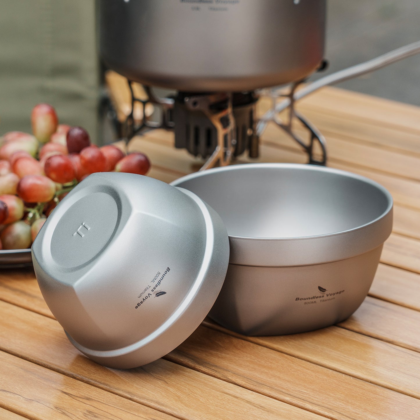 Boundless Voyage Sandblasted Double Walled Pure Titanium Bowl 500ml / 800ml | Ultralight Portable Metal Tableware for Oatmeal, Rice, Soup, Outdoor Camping & Daily Home Use Ti1161T-Ti1163T
