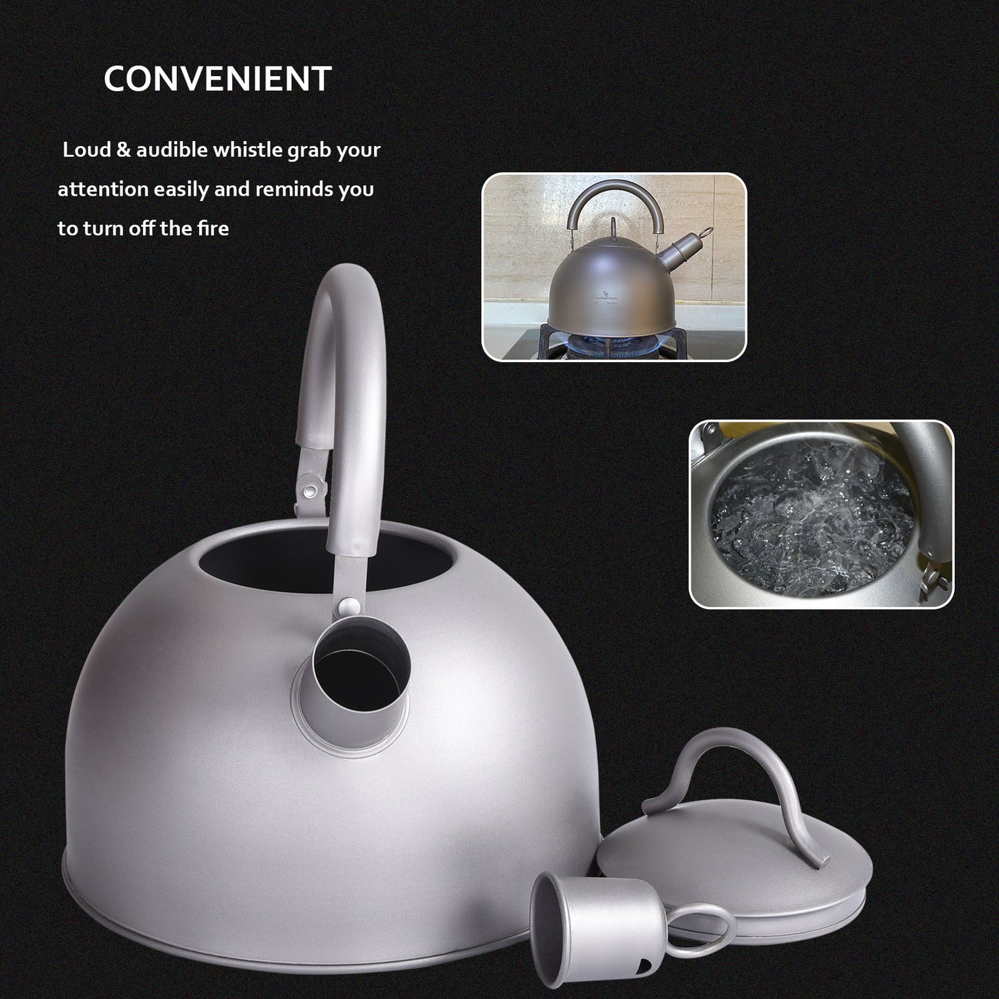 Boundless Voyage 2L Titanium Tea Kettle with Whistle, Stovetop Camping Kettle for Hiking Outdoor Home Kitchen Ti3097D