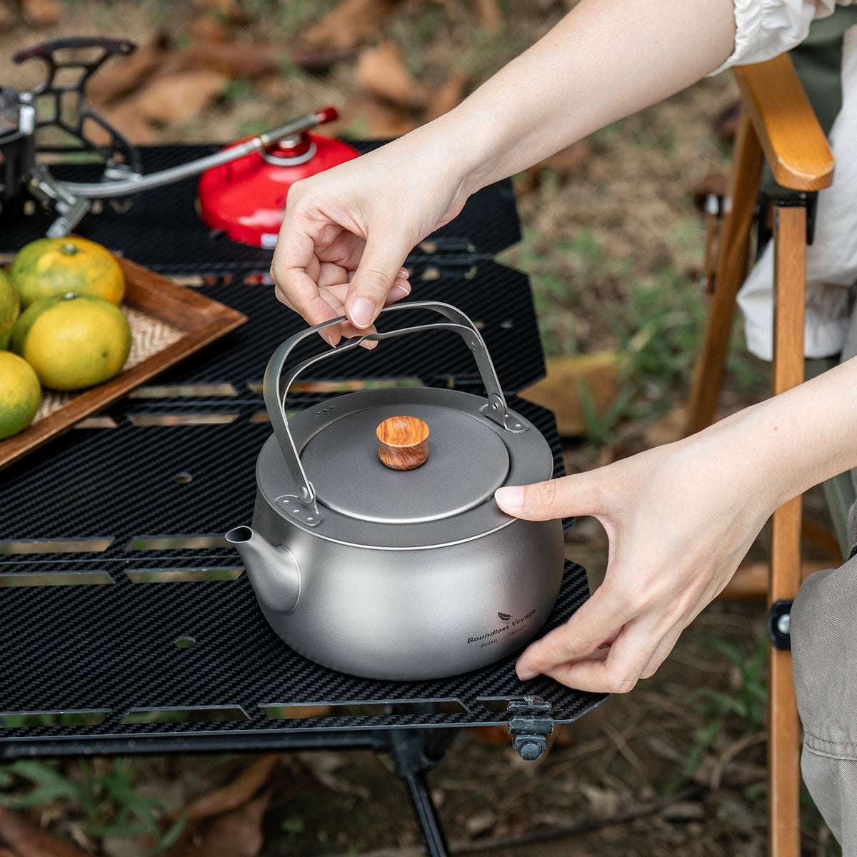 Boundless Voyage Titanium Camping Kettle 800ml with Folding Handle for Outdoor Camping Ti3130D