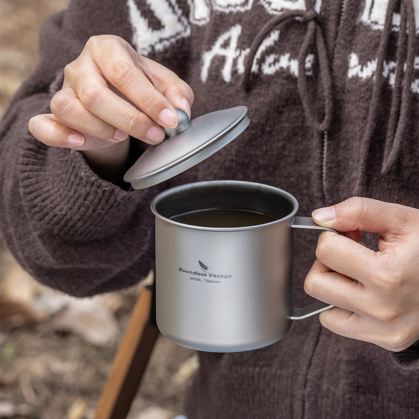 Boundless Voyage 360ml Pure Titanium Camping Mug with Lid | Ultralight Portable Drinking Cup for Hiking, Backpacking, Picnic & Outdoor Cooking Ti3023D