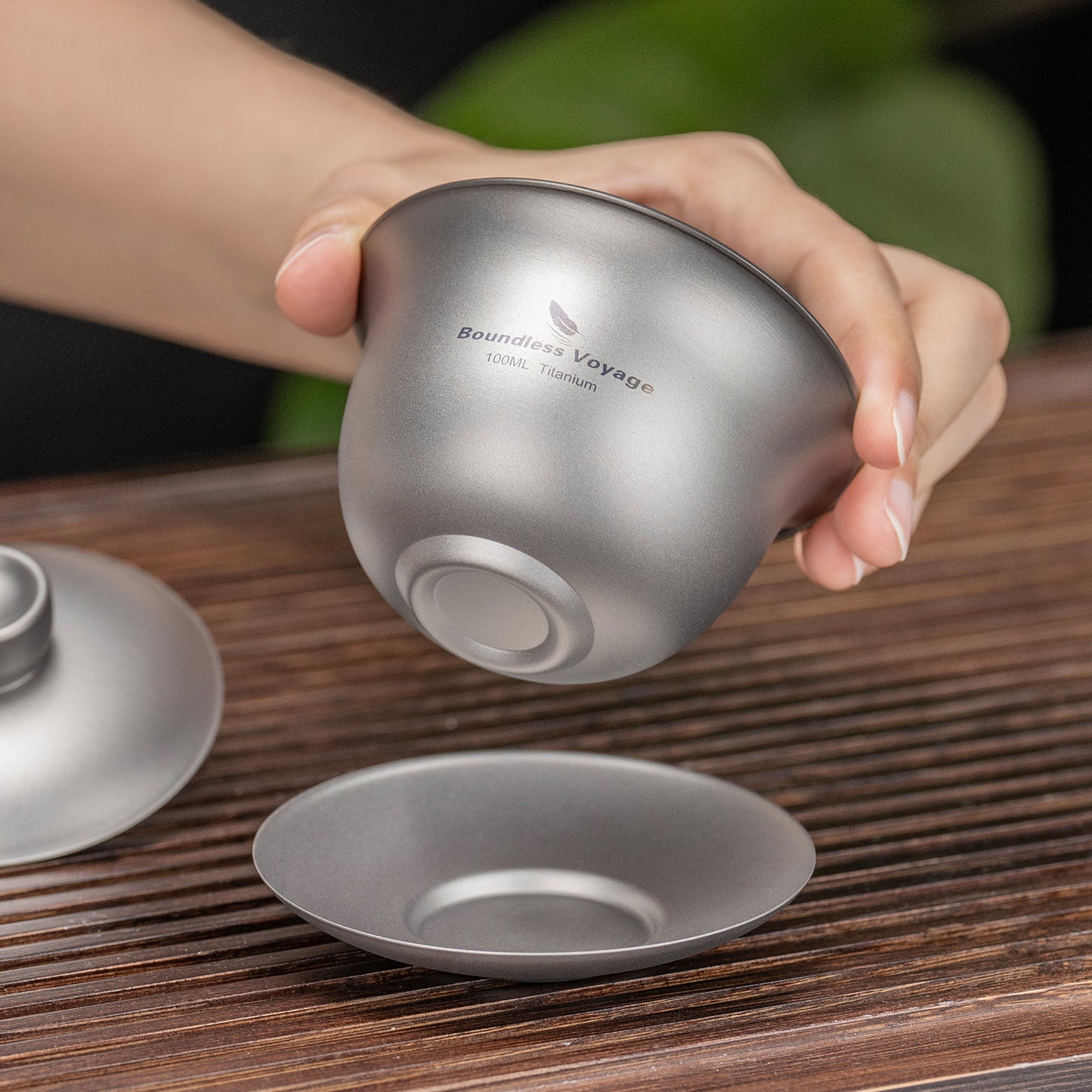 Boundless Voyage 100ml Titanium Double-Walled Gaiwan, Traditional Chinese Three-Talent Triad Covered Tea Bowl, Anti-Scald Kung Fu Tea Set for Home Tea Brewing Ti3143D