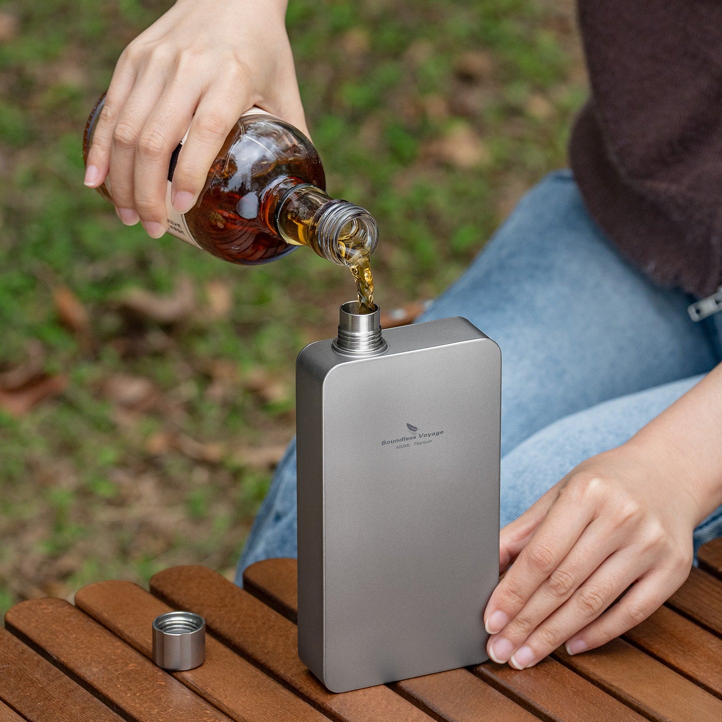 Boundless Voyage Titanium Flask 400ml, Camping & Travel Metal Liquor Bottle, Ultra-Light Square Design, Gift for Men & Outdoor Enthusiasts