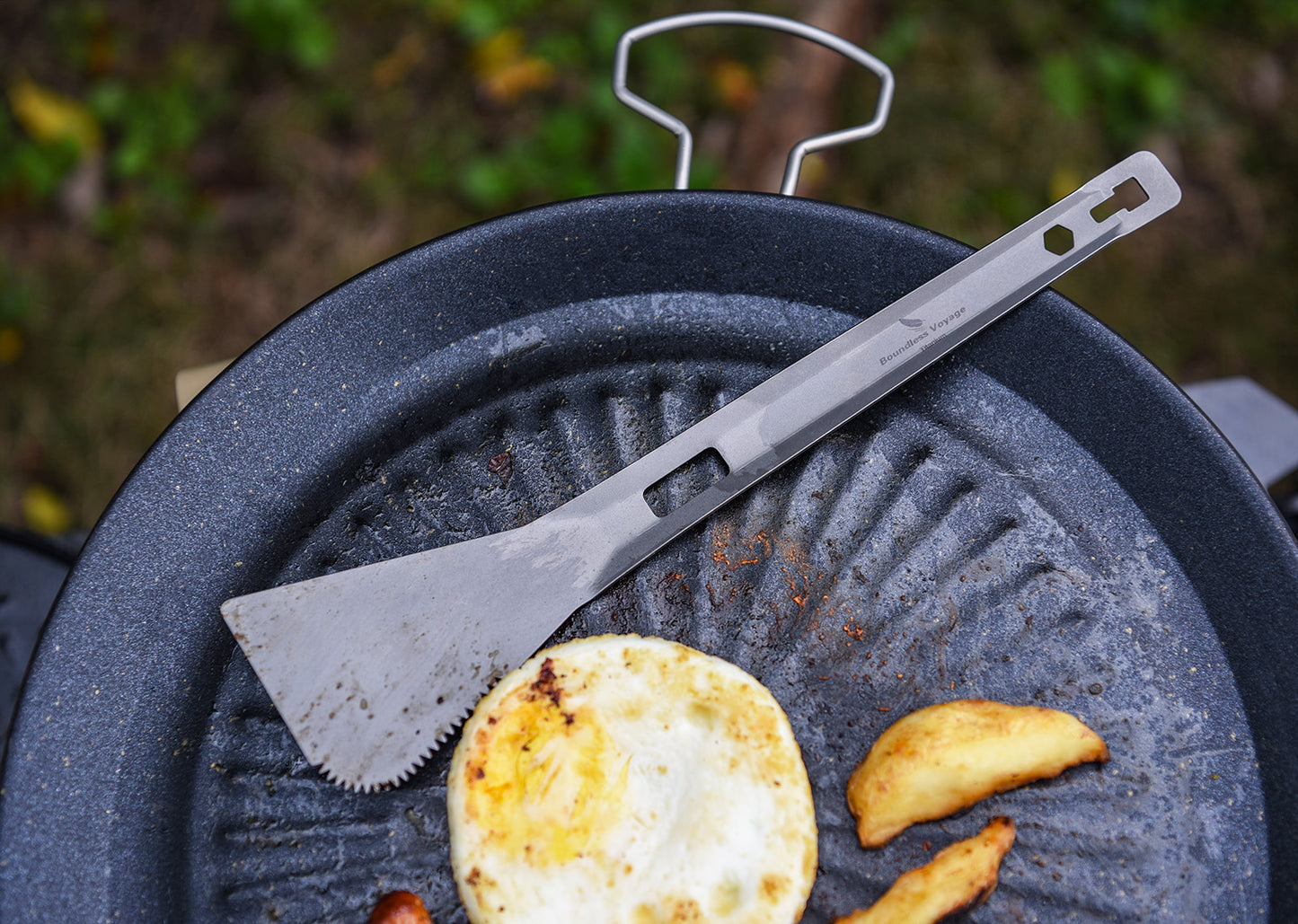 Boundless Voyage Titanium Alloy 4-in-1 Multi Utensil, Integrated Tong Spork Shovel Spatula, Lightweight Portable Cookware for Camping Backpacking Travel Outdoor Cooking Ti1080T