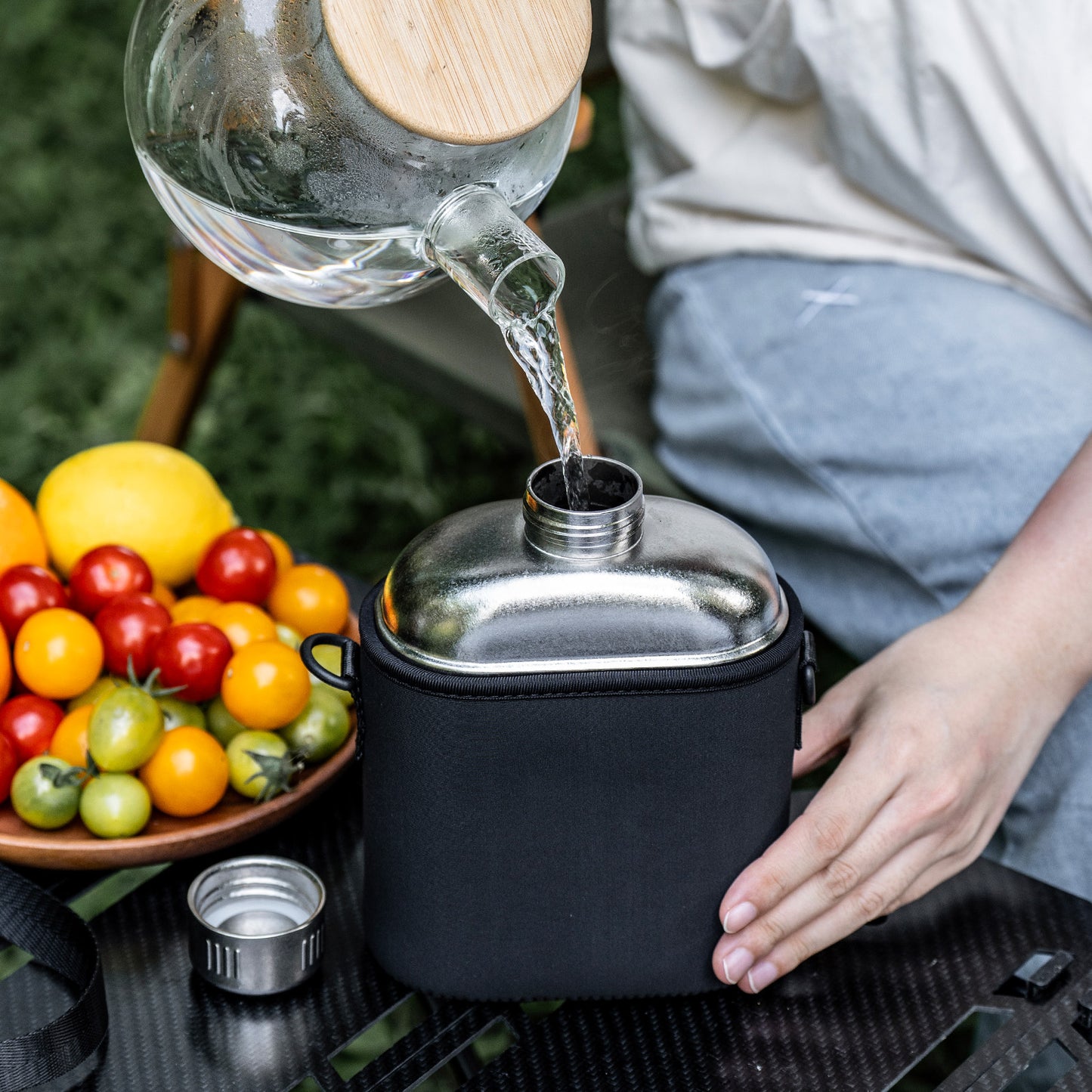 Boundless Voyage 1100ml TA1 Pure Titanium Canteen Bottle | Single Layer Open Flame Heatable Water Flask, Leakproof Double Wall Lid Military Outdoor Bottle with Crossbody Sleeve Ti3012D