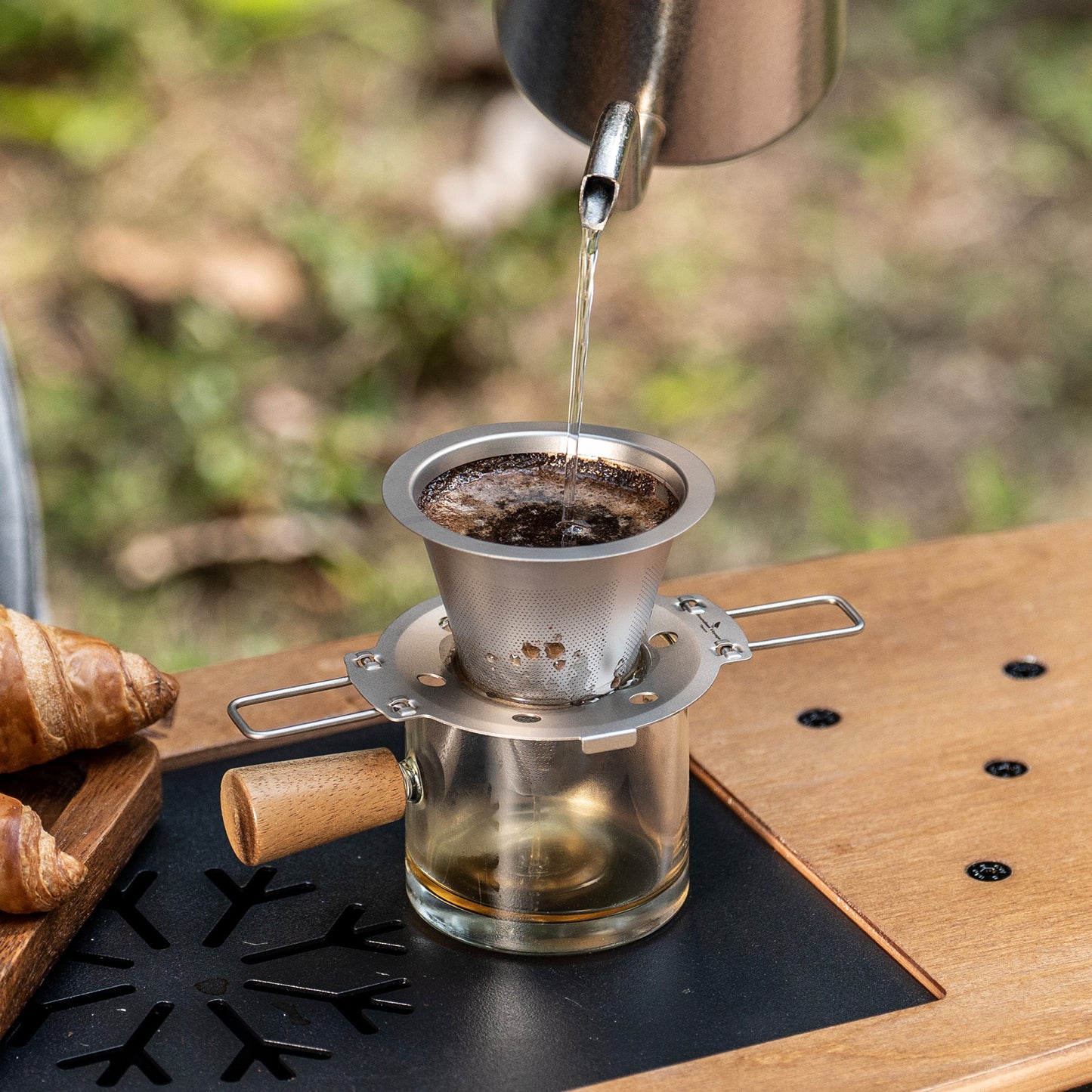 Boundless Voyage Titanium Pour Over Coffee Dripper, Paperless Reusable Metal Cone Coffee Filter with Foldable Holder, Portable Coffee Maker for Home Office Outdoor Travel Camping Ti6004P