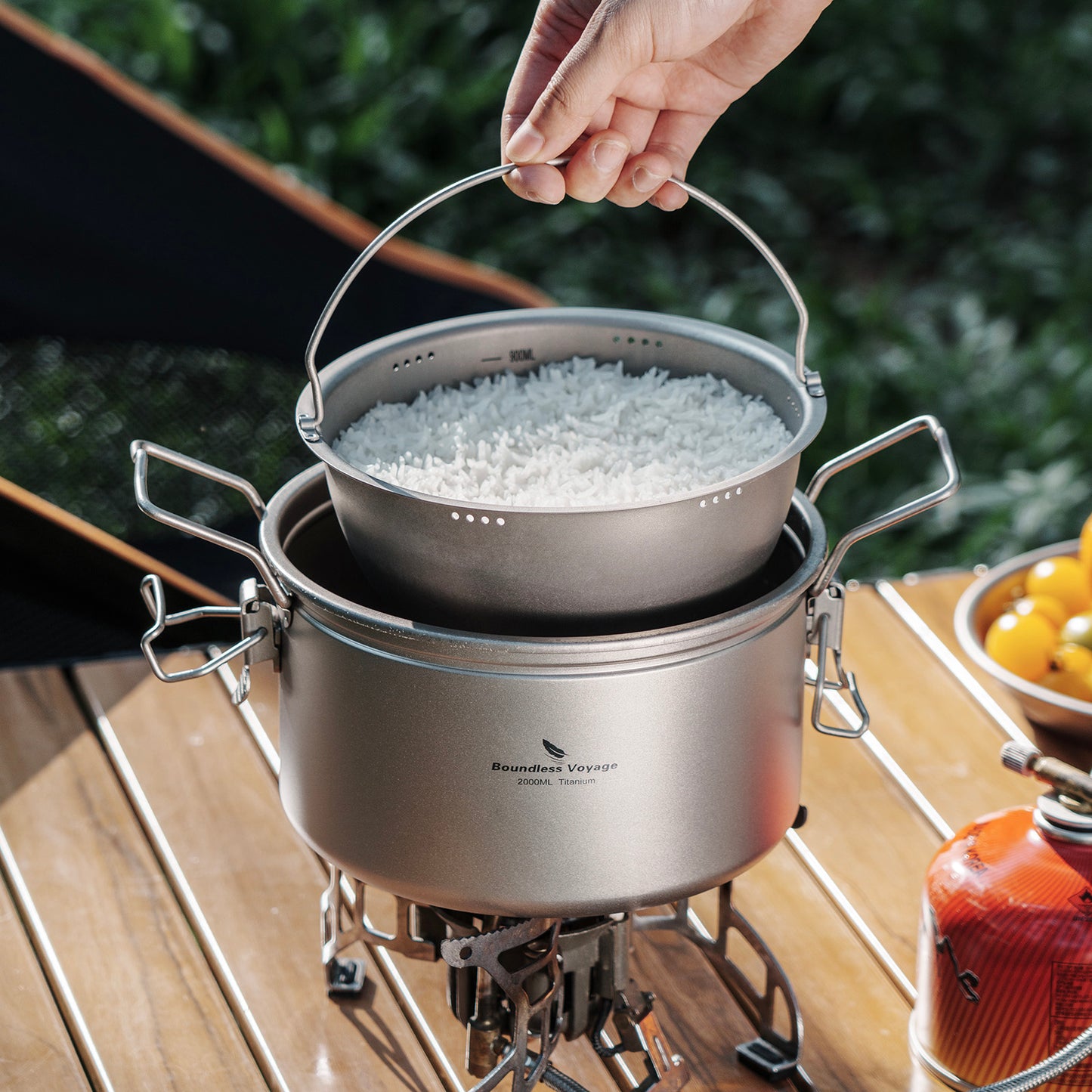 Boundless Voyage Titanium Pot Multifunctional Rice Cooker 2L+0.9L Pot Set Ultralight Outdoor Camping Cookware Ti2087C