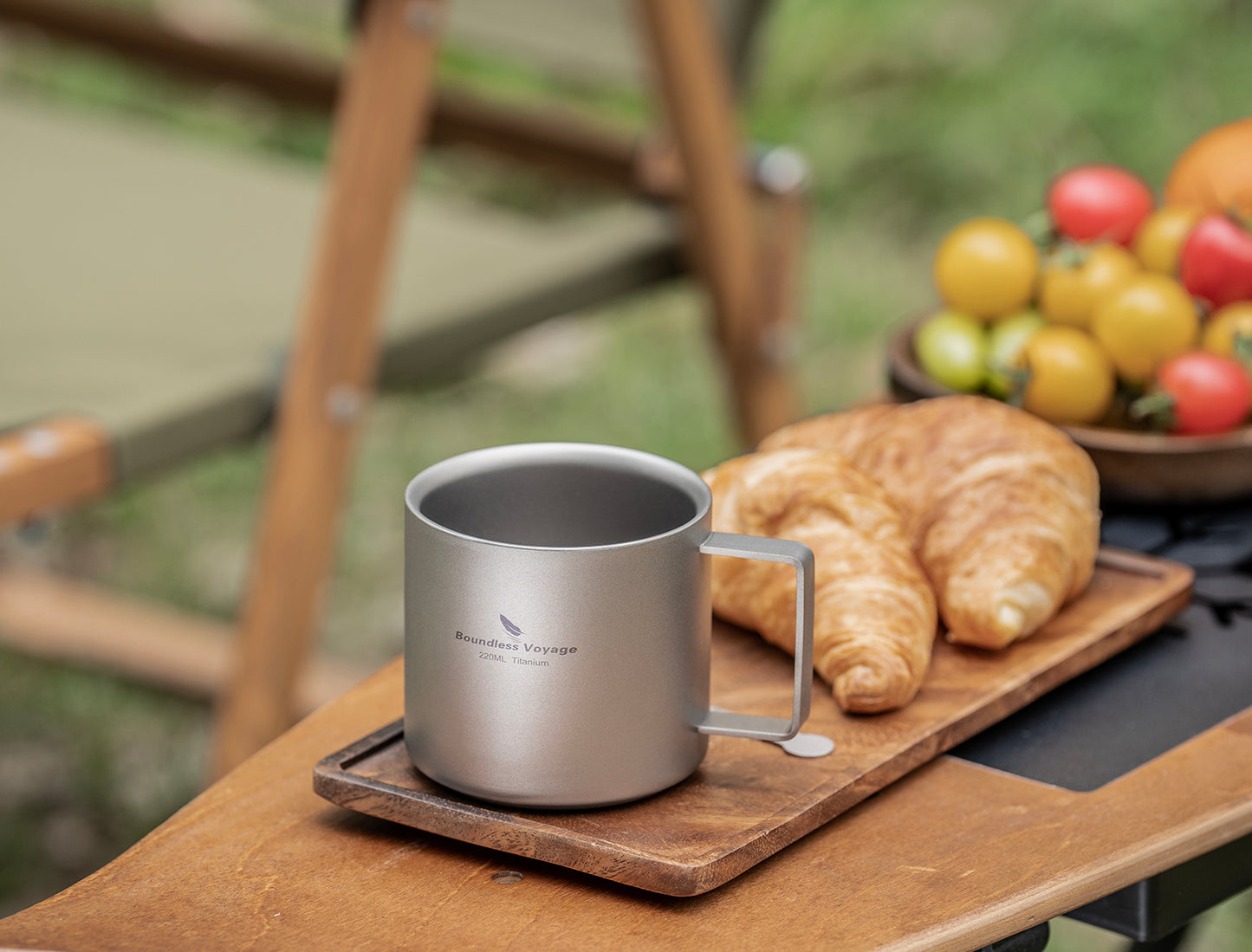 Boundless Voyage 220ml Double Wall Titanium Coffee Cup, Lightweight Portable Insulated Mug, Outdoor Camping Travel Tableware Ti3052D