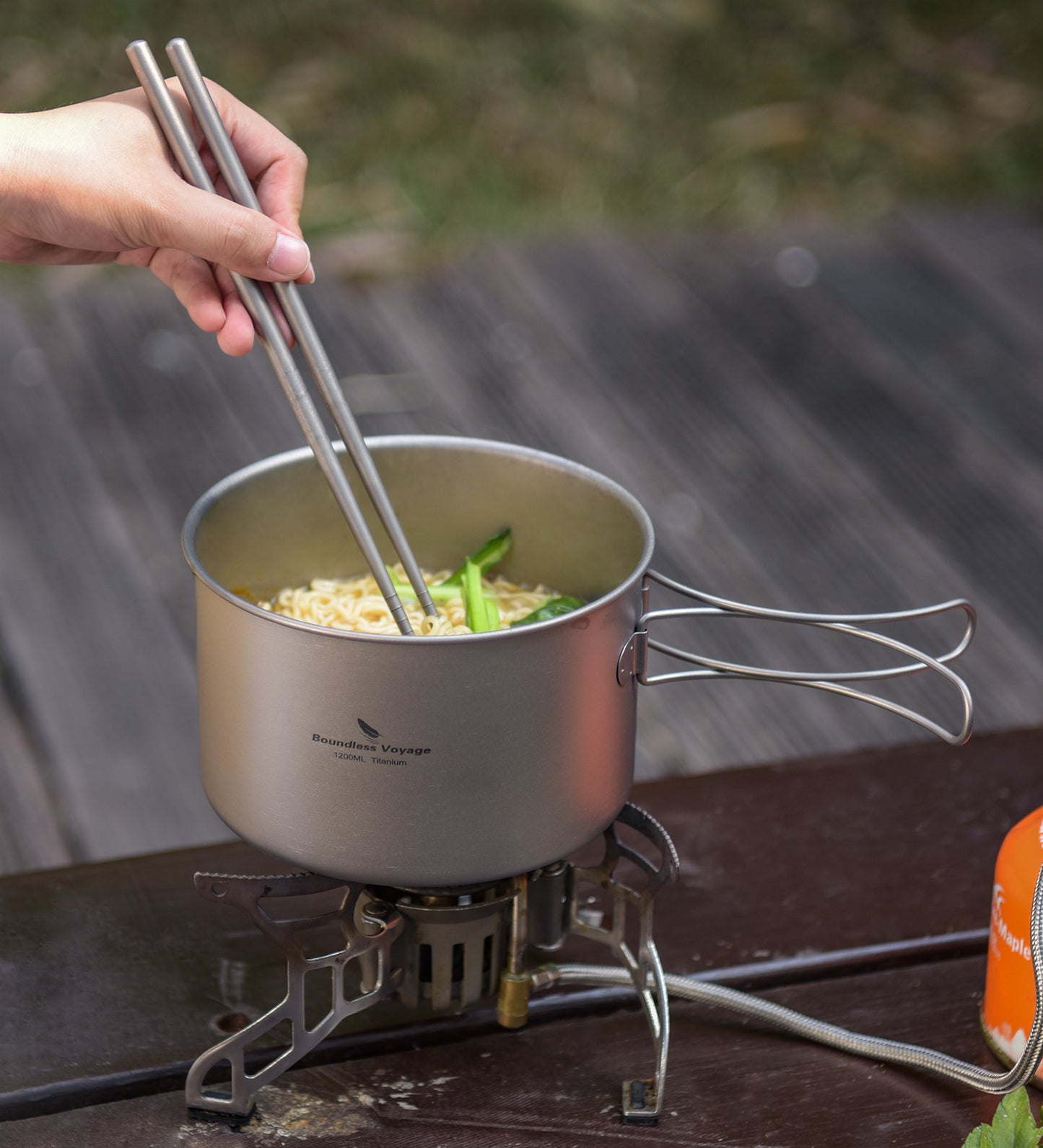 Boundless Voyage Outdoor Titanium Pot with Pan Set, Collapsible Folding Handle Portable Cookware for Camping Hiking Backpacking Cooking Ti2110C