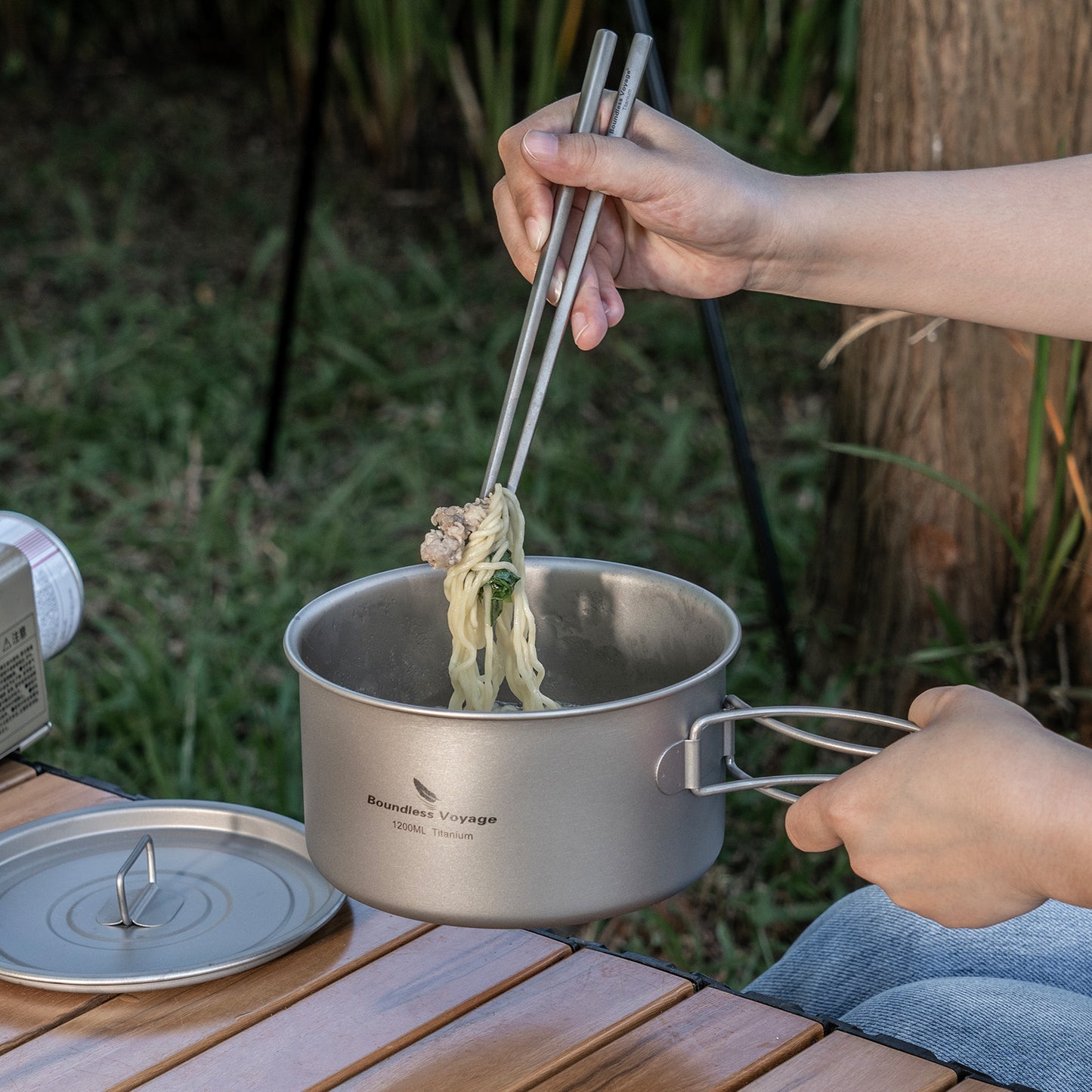Boundless Voyage Lightweight Titanium Pot Outdoor Portable Cooking Set hiking Backpacking Pot for Hiking Trekking Picnic Fishing Mountaineering