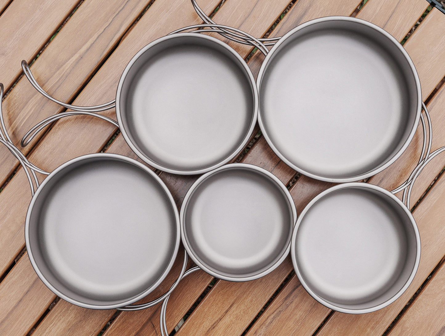Boundless Voyage 5Pcs Pure Titanium Bowl Set with Foldable Handles, Portable Outdoor Camping Tableware Plates Dishes, 350/500/600/700/800ml Ti1096T