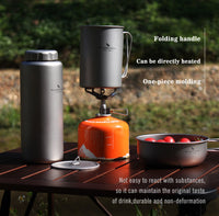 Boundless Voyage 1050ml Titanium Water Bottle with 600ml Flat Lid Nesting Cup, Portable Pure Titanium Survival Canteen Mug Kit, Lightweight Travel Tableware for Hiking Bushcraft Picnic Ti3007D