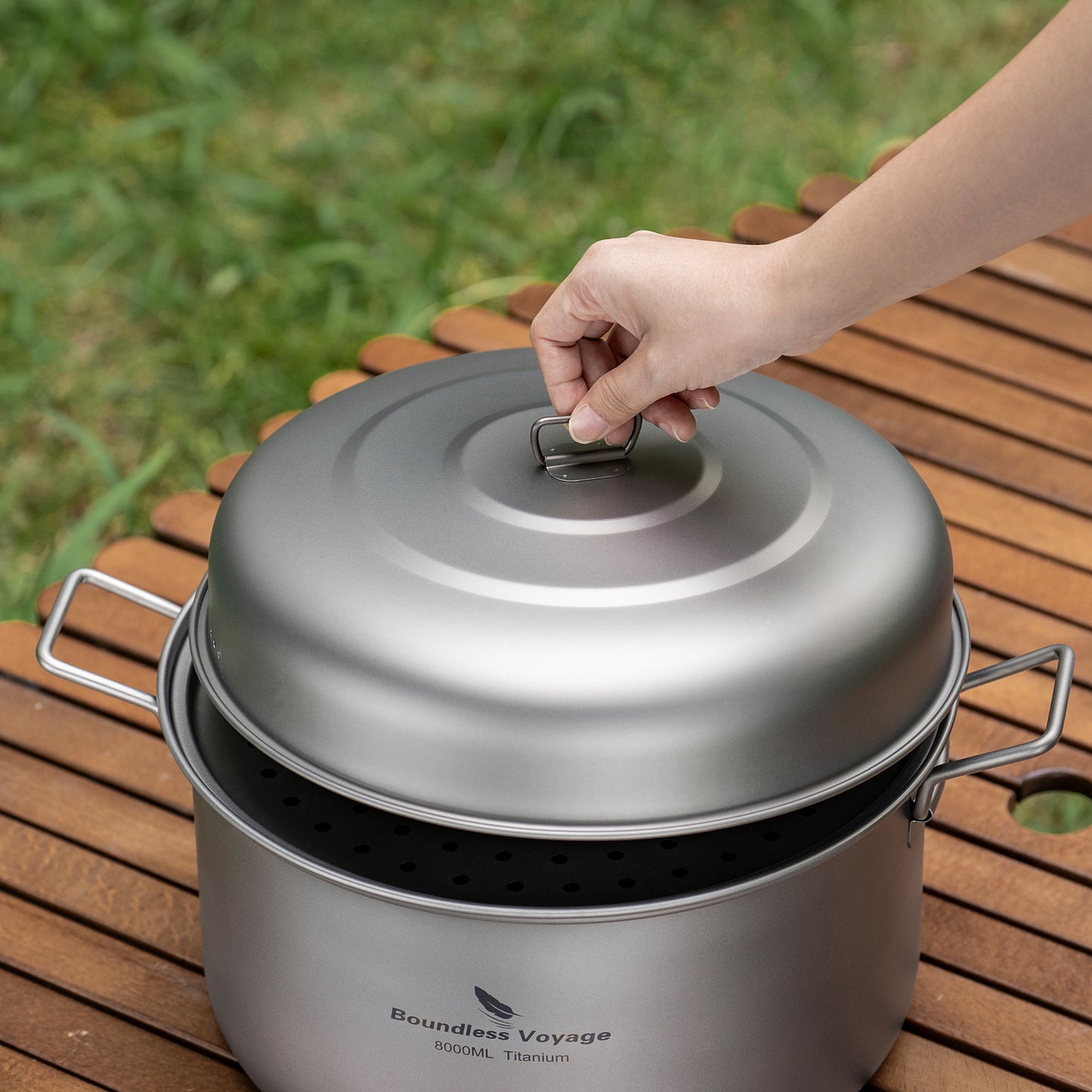 Boundless Voyage Titanium Steamer & Soup Hanging Pot, Lightweight Portable Cookware Kit for Outdoor Camping Hiking Picnic Travel & Household Kitchen Ti2115C