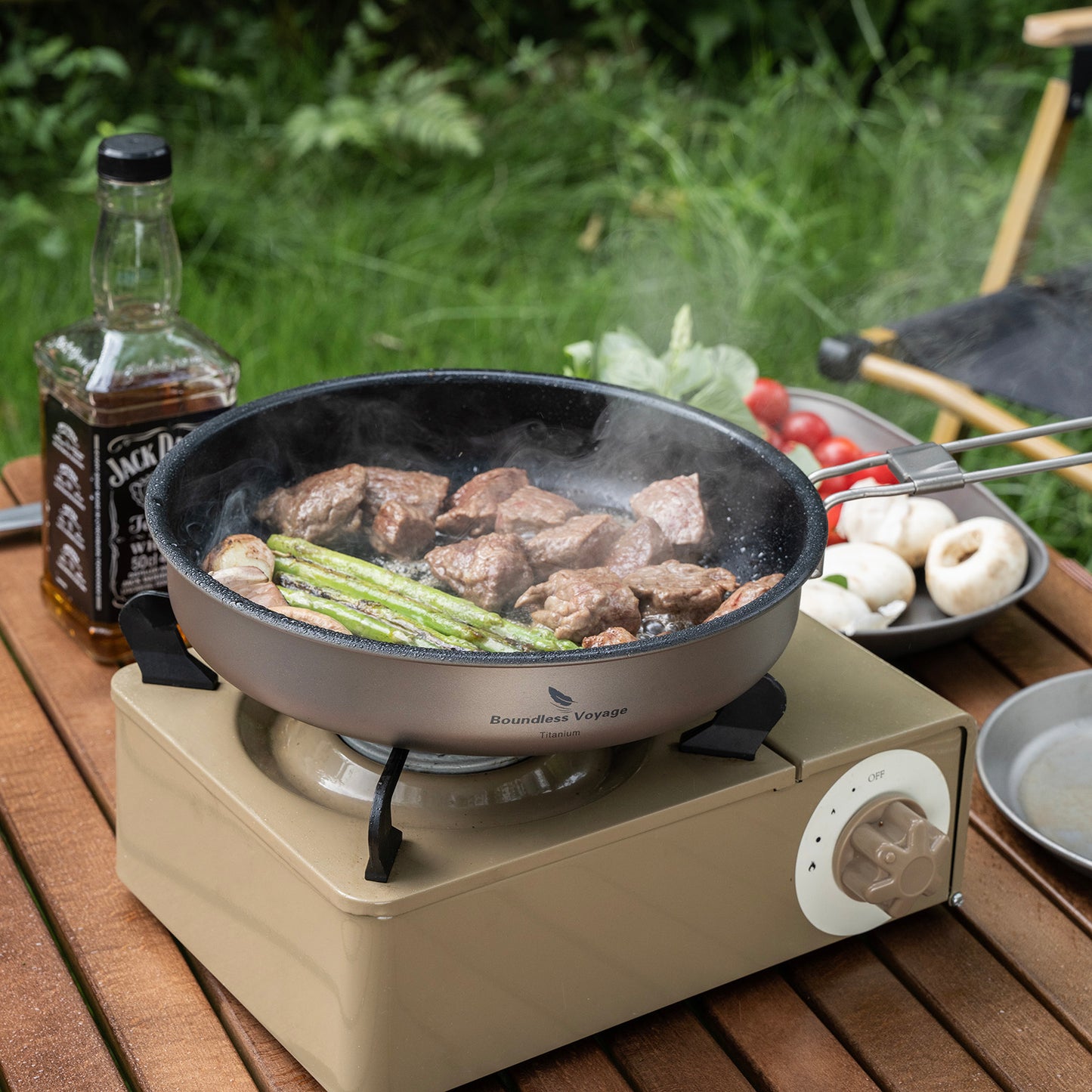 Boundless Voyage Pure Titanium Non-Stick Frying Pan with Foldable Handle, Ultralight Camping Skillet , Portable Outdoor Cookware for Backpacking, Picnic Ti2069C/Ti2070C