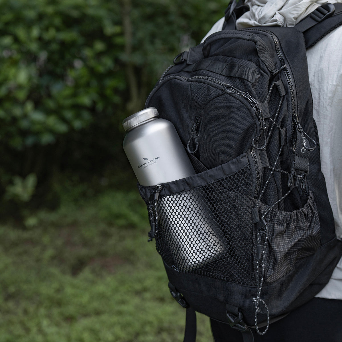 securely in hiking backpack side mesh pocket