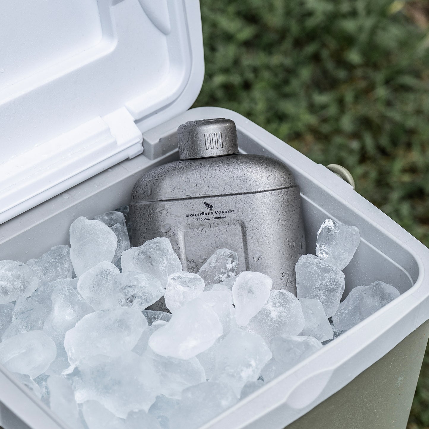Boundless Voyage 1100ml TA1 Pure Titanium Canteen Bottle | Single Layer Open Flame Heatable Water Flask, Leakproof Double Wall Lid Military Outdoor Bottle with Crossbody Sleeve Ti3012D