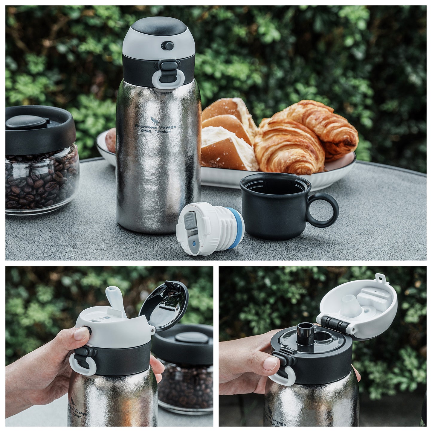 Boundless Voyage 630ml Double-Wall Vacuum Titanium Water Bottle, Leakproof Lightweight Coffee Sport Bottle for Travel, Outdoor & Office Ti3254D