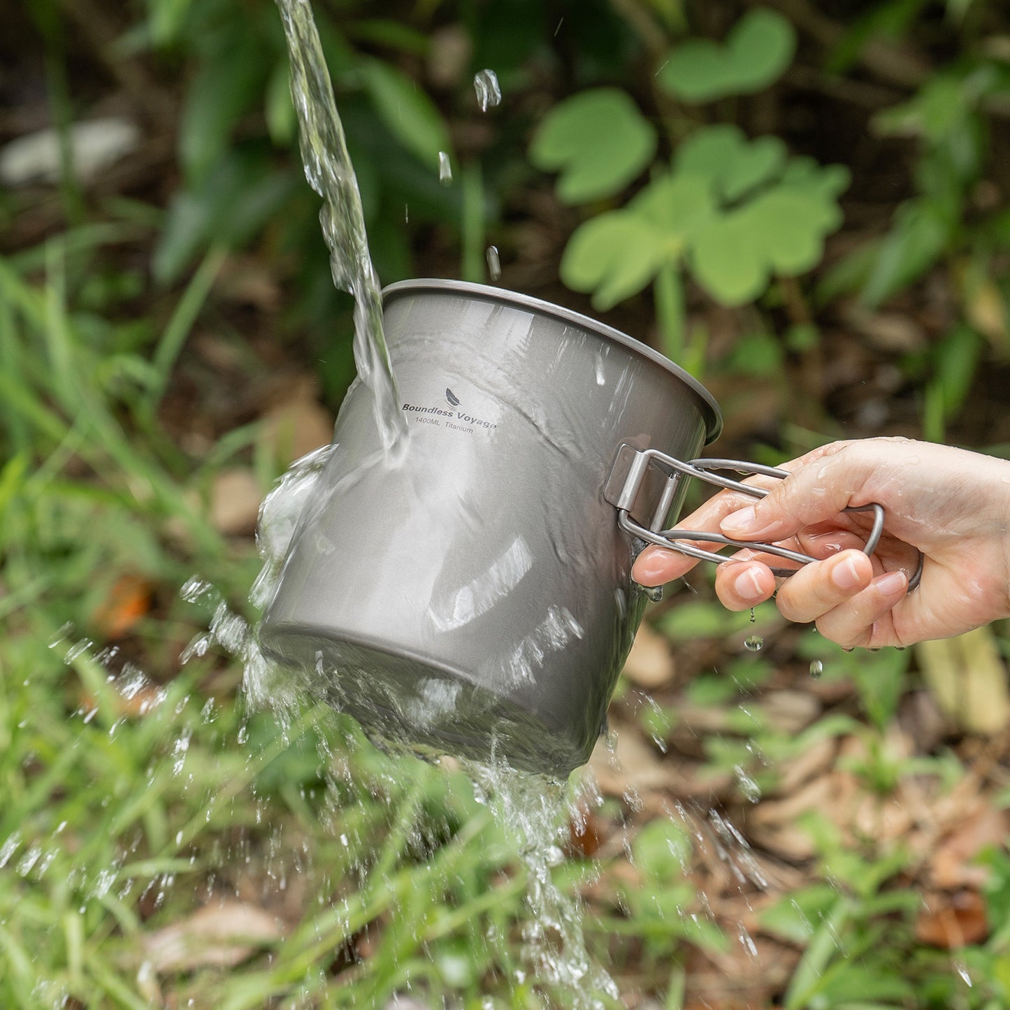 Boundless Voyage 1400ml Pure Titanium Camping Pot | Ultralight Backpacking Cookware with Lid & Foldable Handle for Hiking Camping