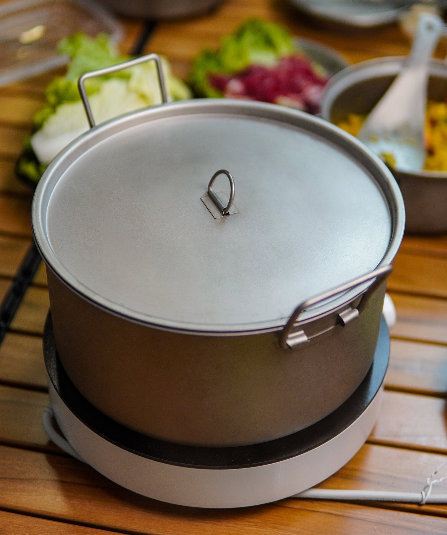 Boundless Voyage 5L Titanium Stock Pot with Lid & Folding Handle, Large Capacity Portable Soup Pot for Outdoor Camping Hiking Picnic & Home Kitchen Ti2104C